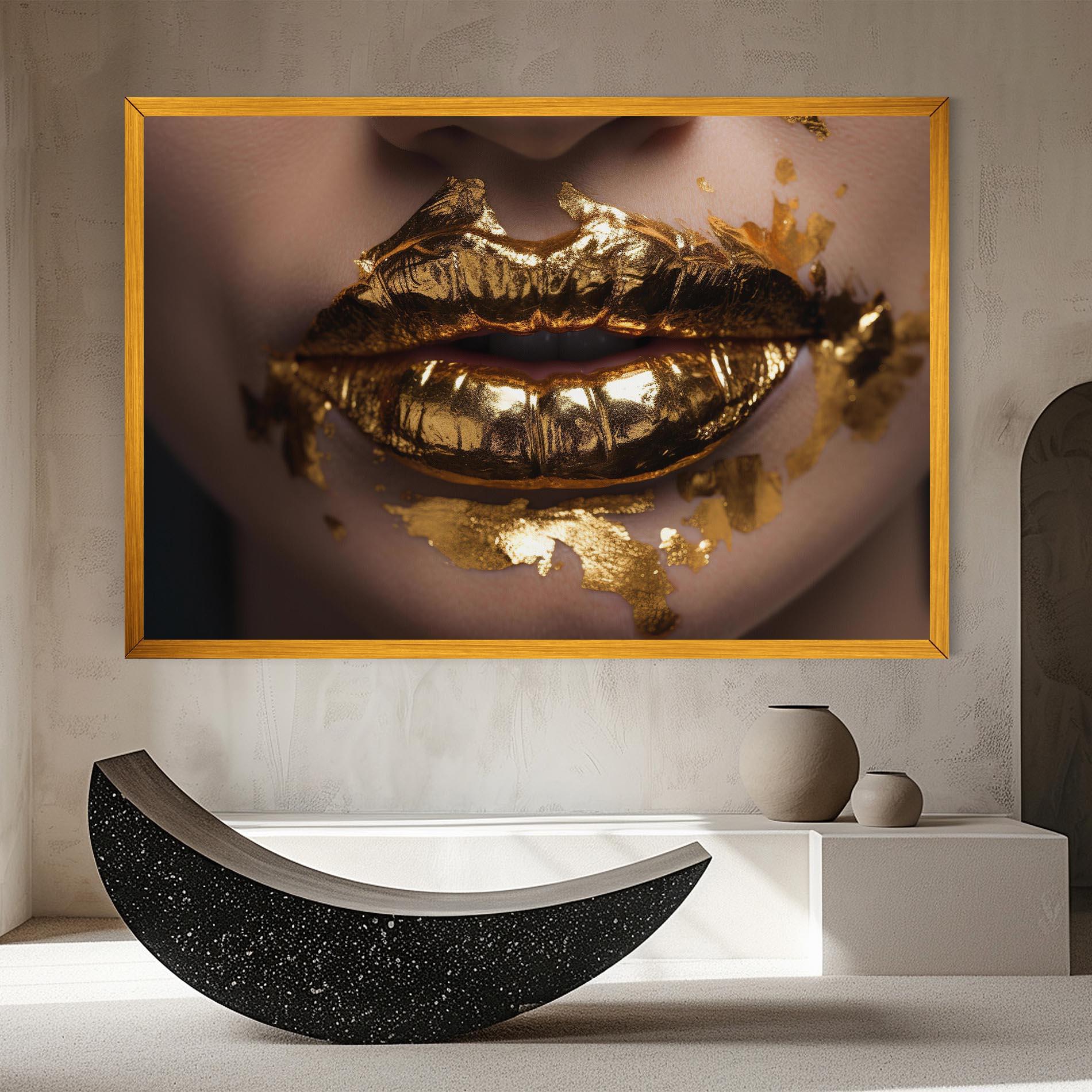 Leinwandbild Close Gold Lips mockup 8