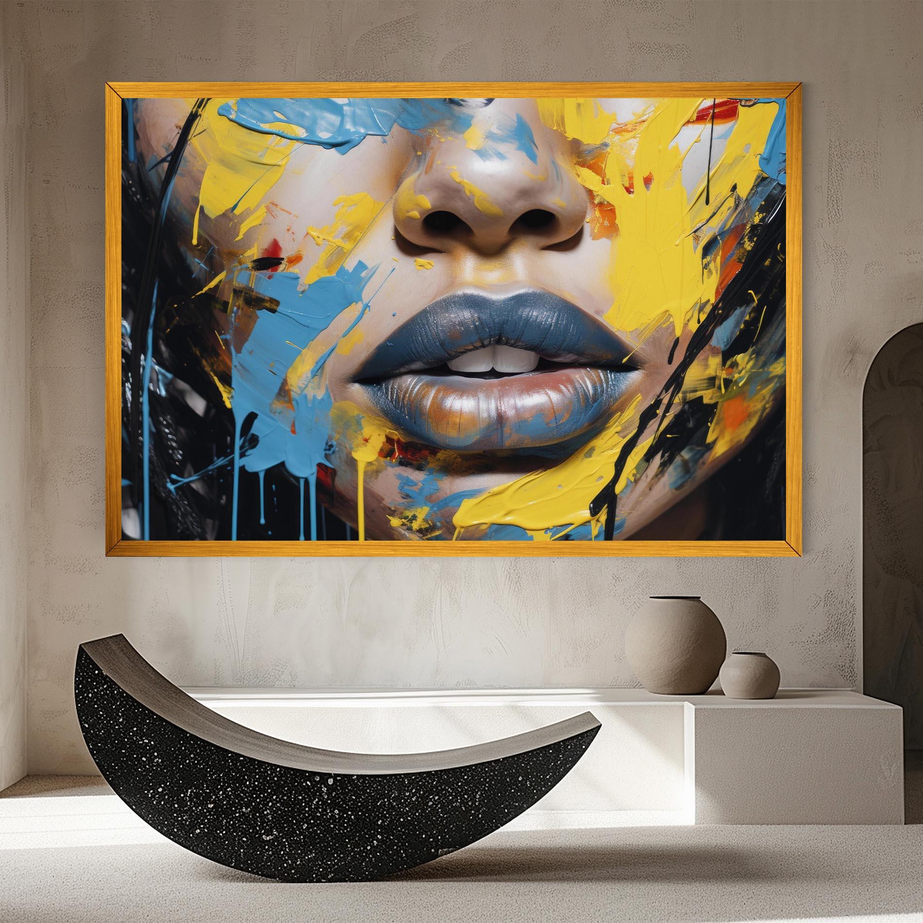 Leinwandbild Yellow Blue Lips Art mockup 8