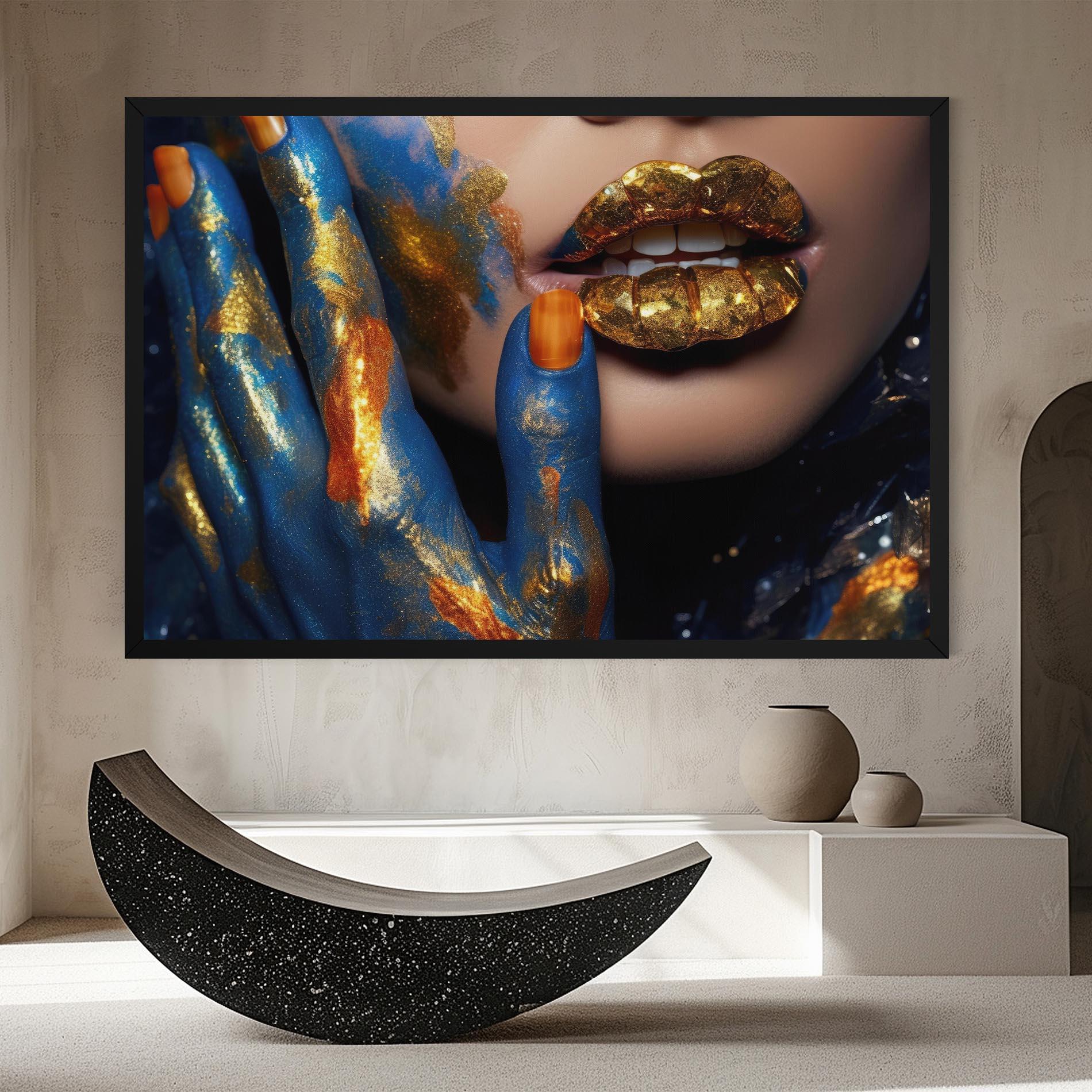 Leinwandbild Blue Hand Lips mockup 8