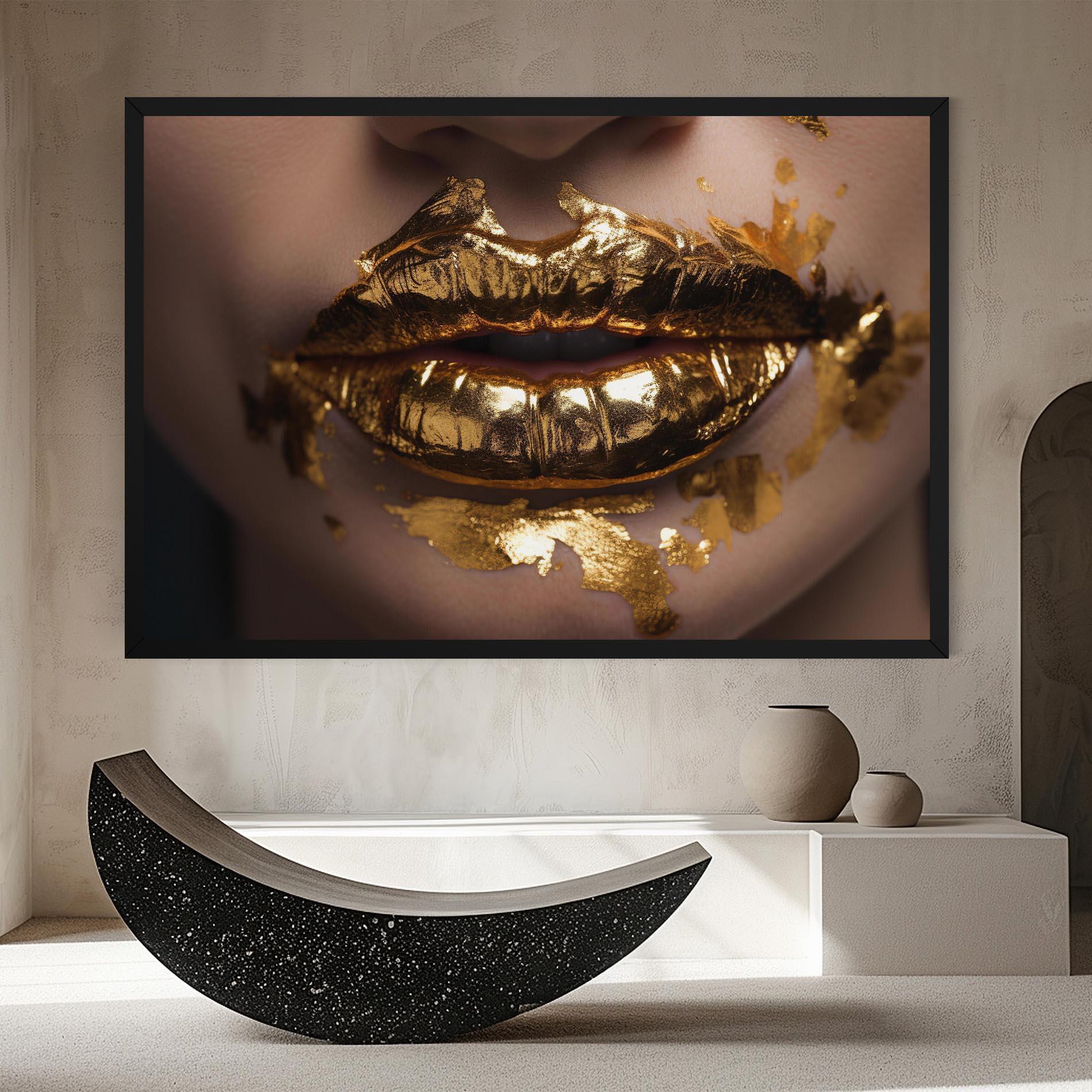 Leinwandbild Close Gold Lips mockup 8