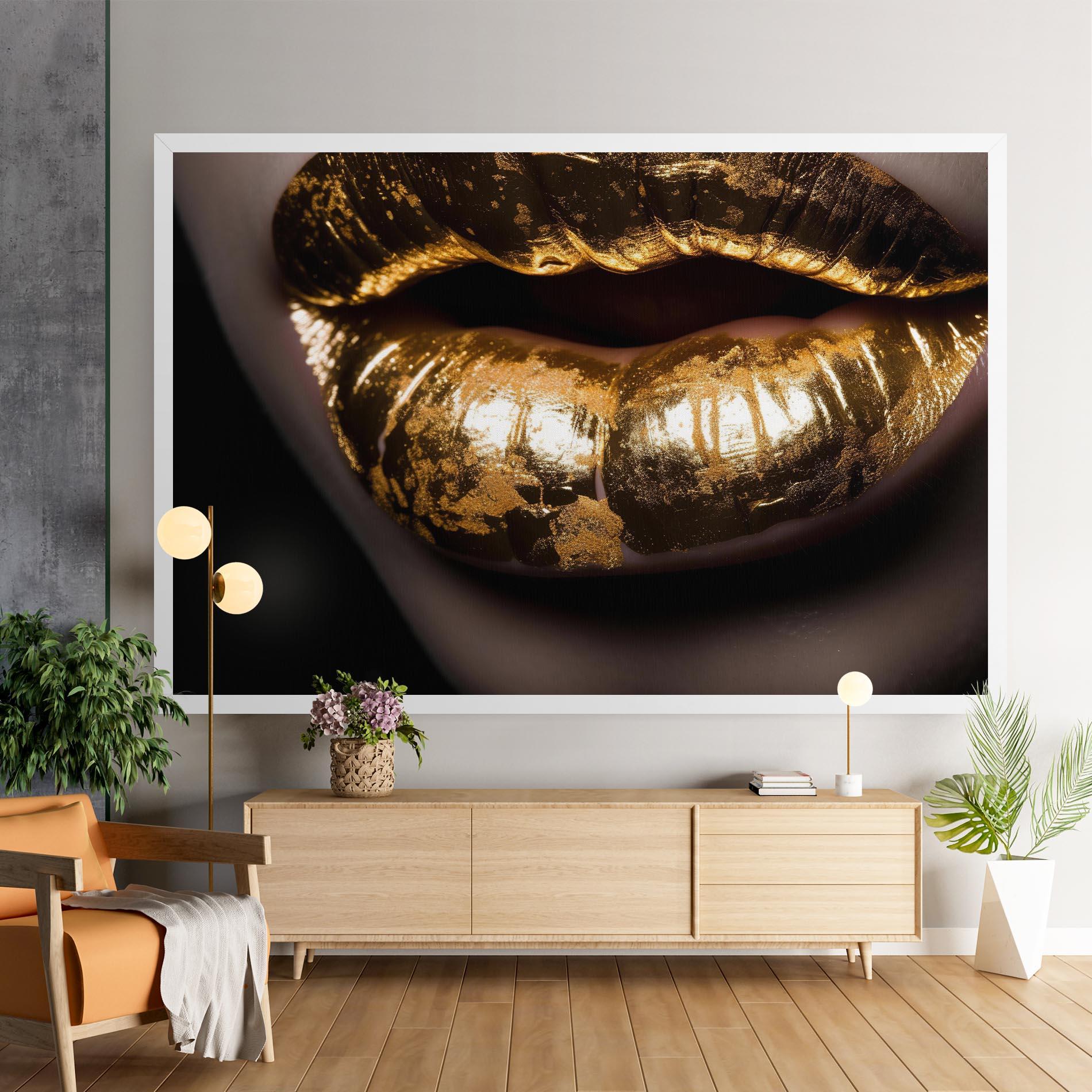 Leinwandbild Big Gold Lips mockup 9