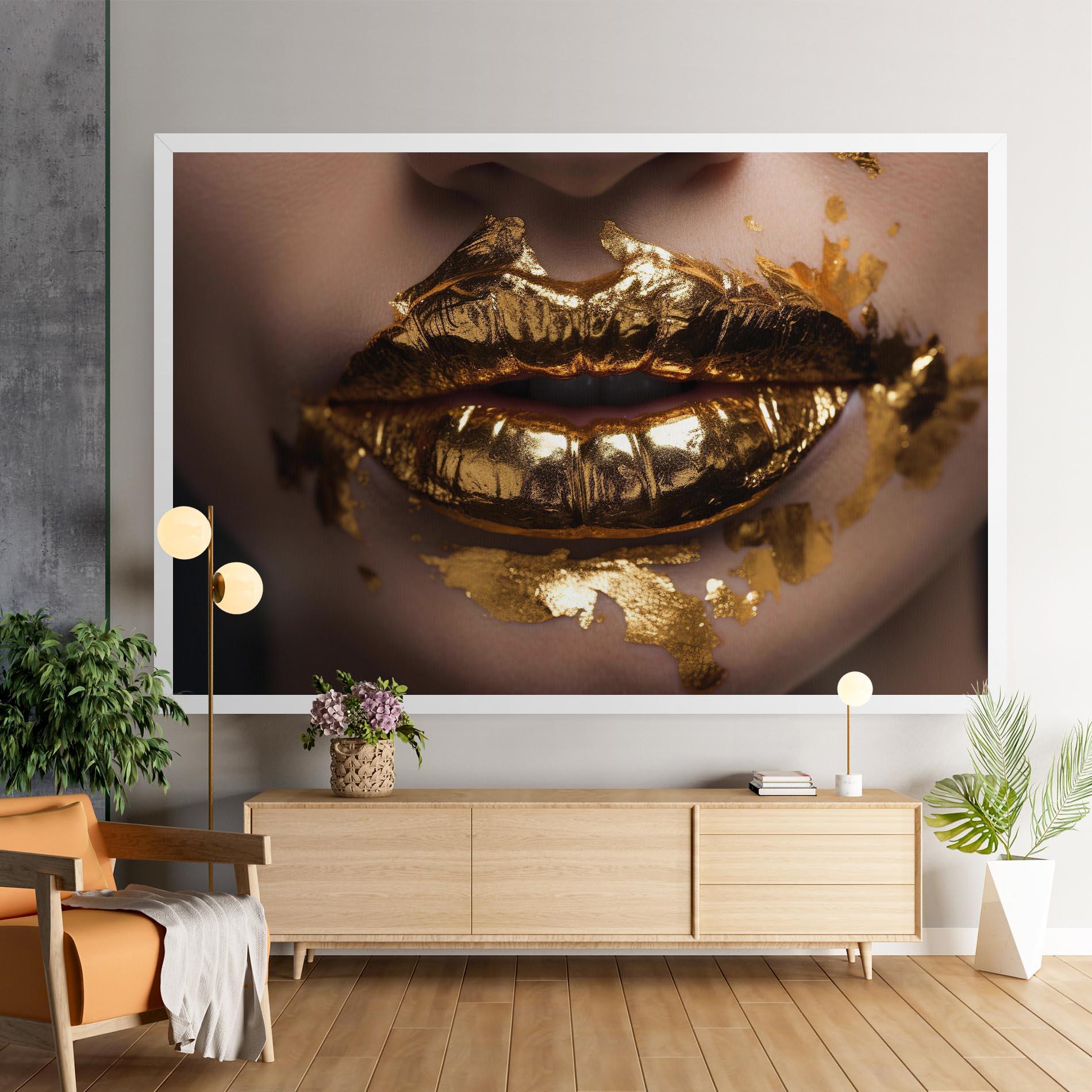 Leinwandbild Close Gold Lips mockup 9
