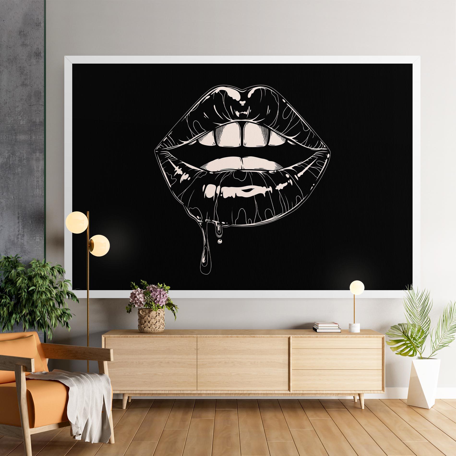 Leinwandbild Open Lips On Black mockup 9