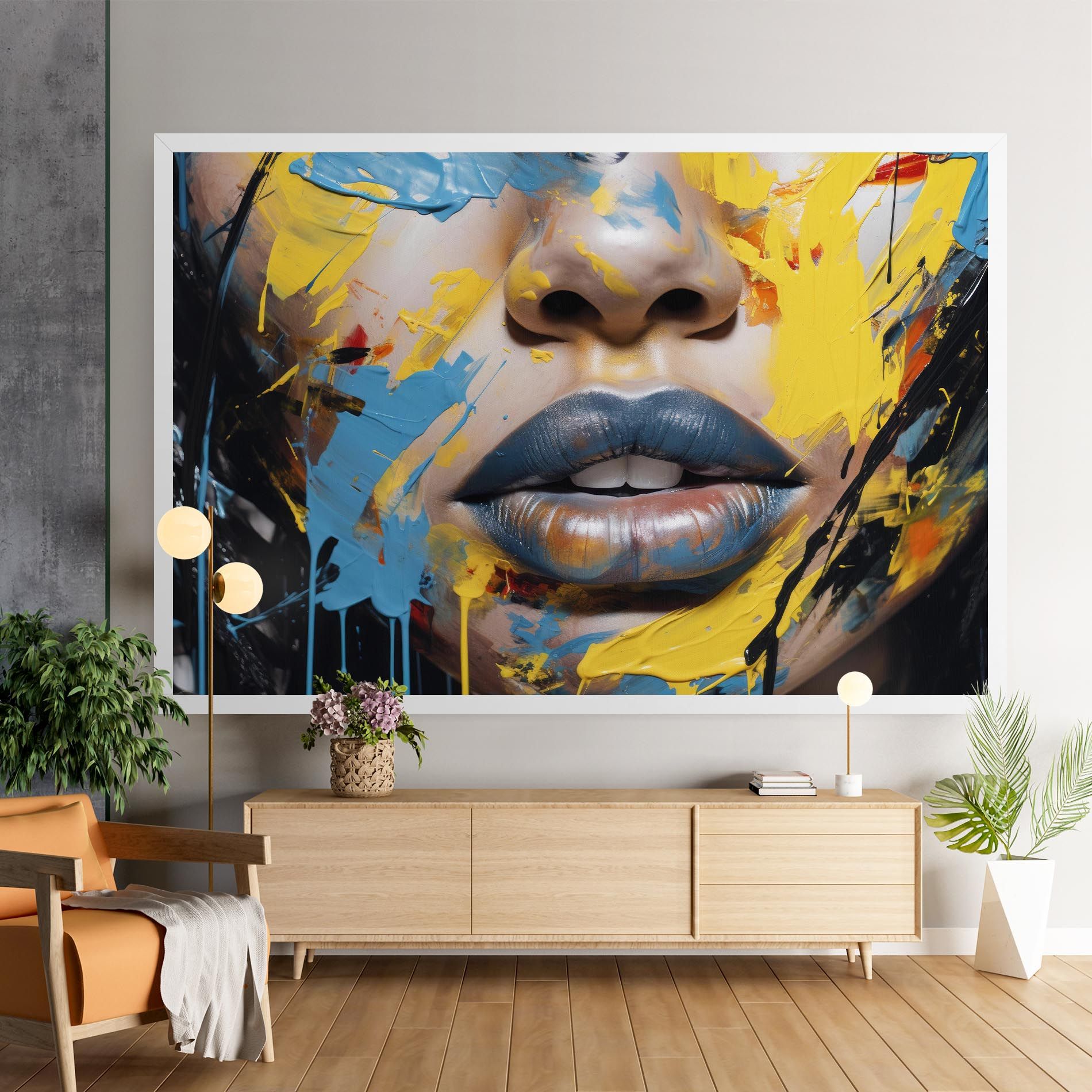 Yellow Blue Lips Art mockup 9