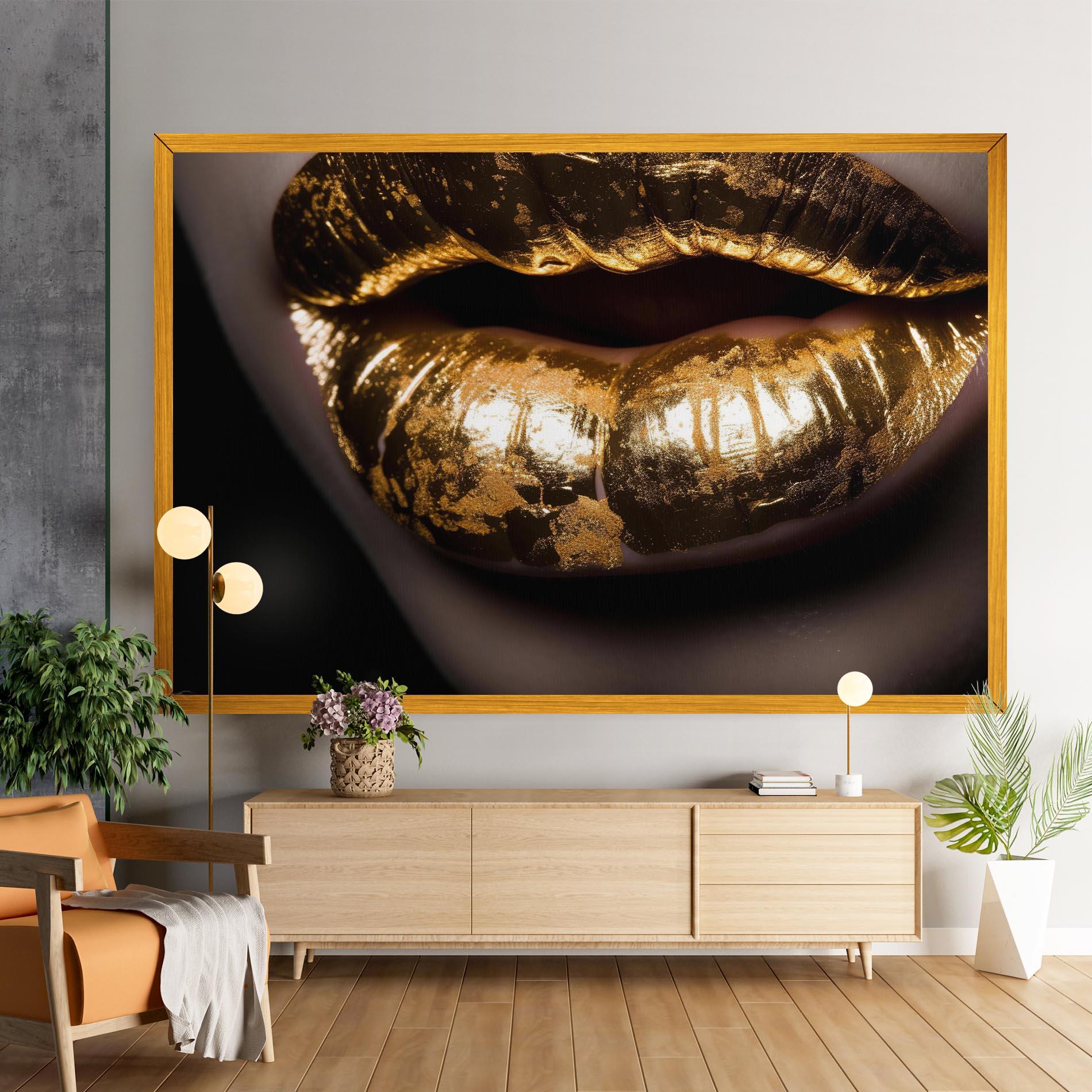 Leinwandbild Big Gold Lips mockup 9