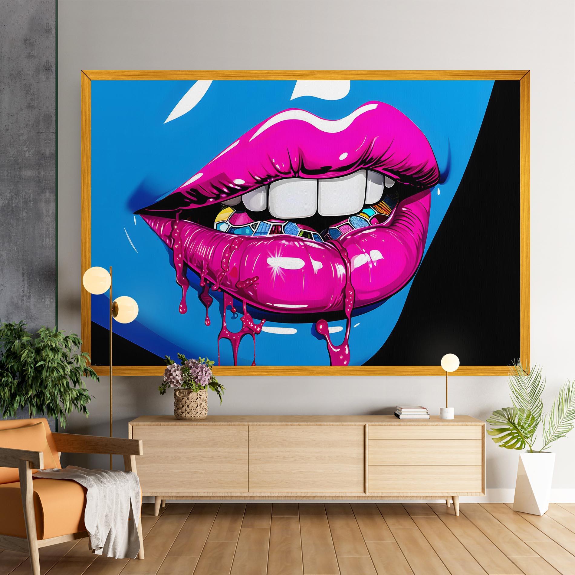 Leinwandbild Blue Pink Lips Art mockup 9