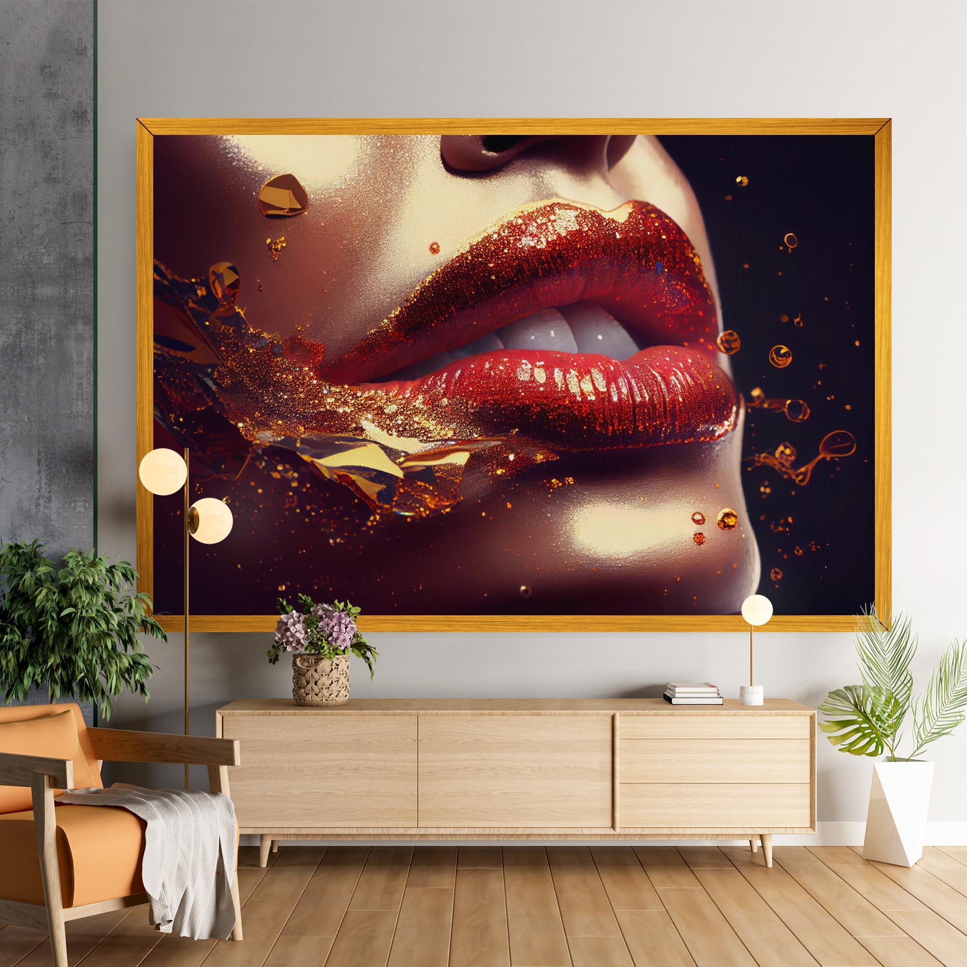 Leinwandbild Gold Glitter Lips mockup 9