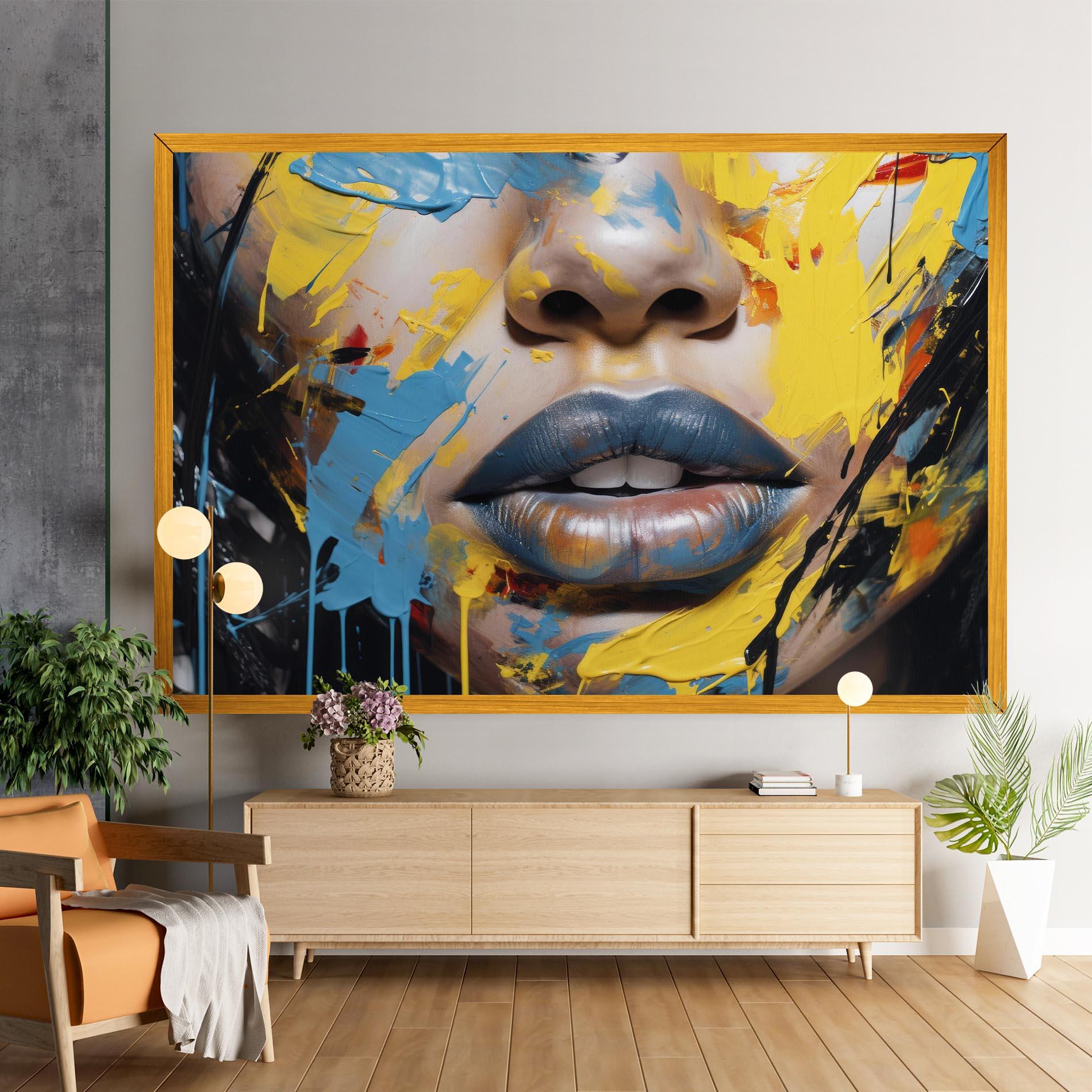Leinwandbild Yellow Blue Lips Art mockup 9