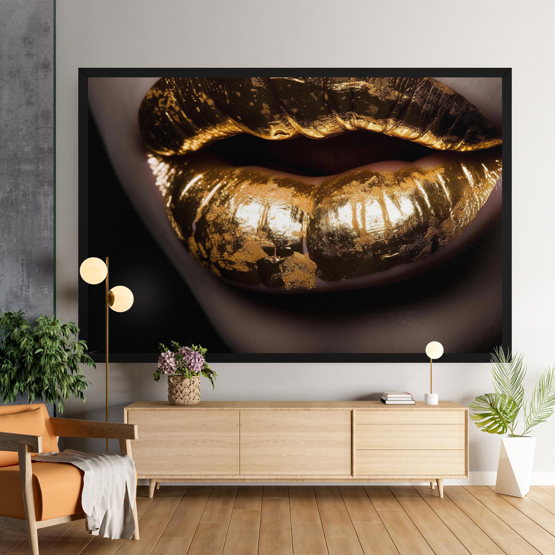 Leinwandbild Big Gold Lips mockup 9