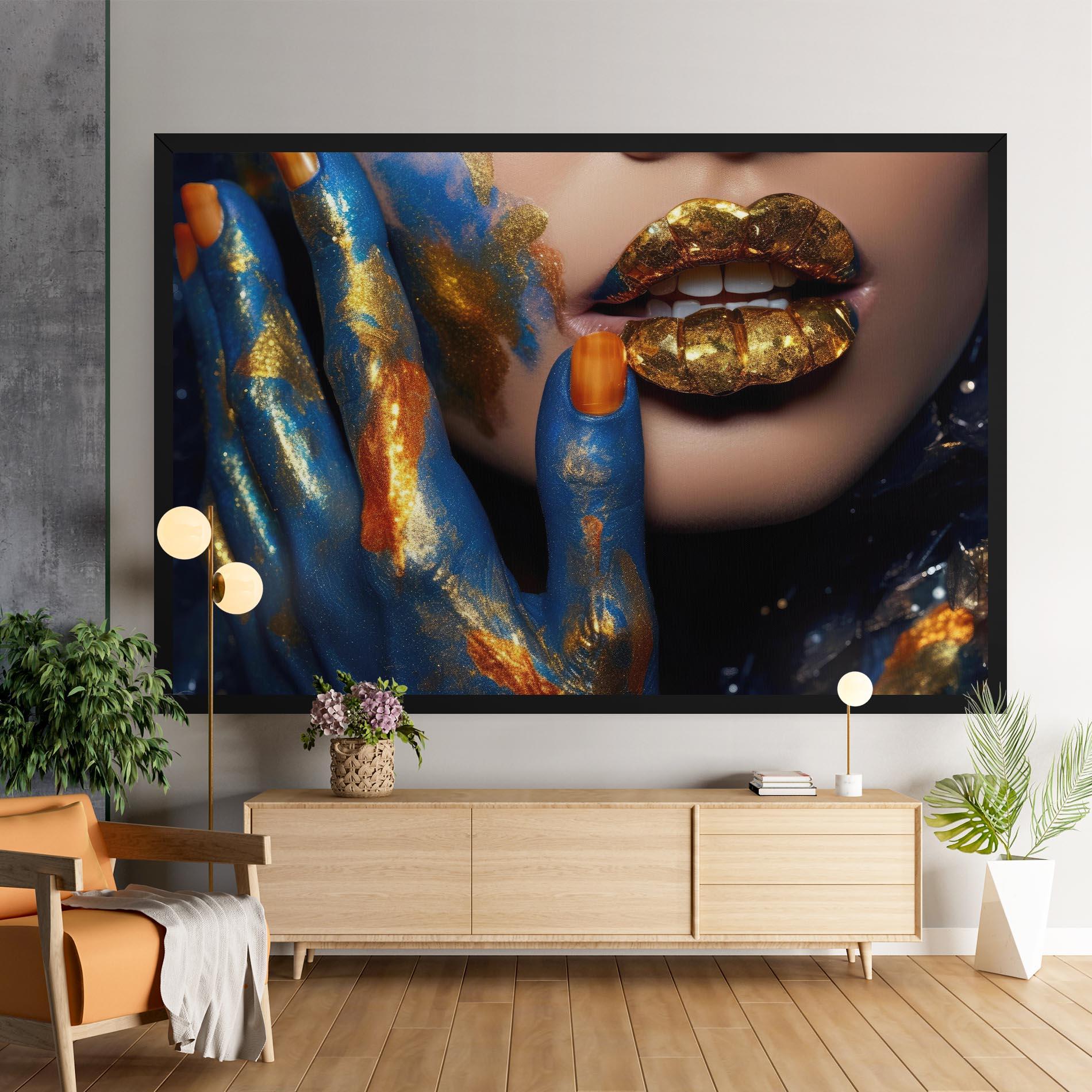 Leinwandbild Blue Hand Lips mockup 9