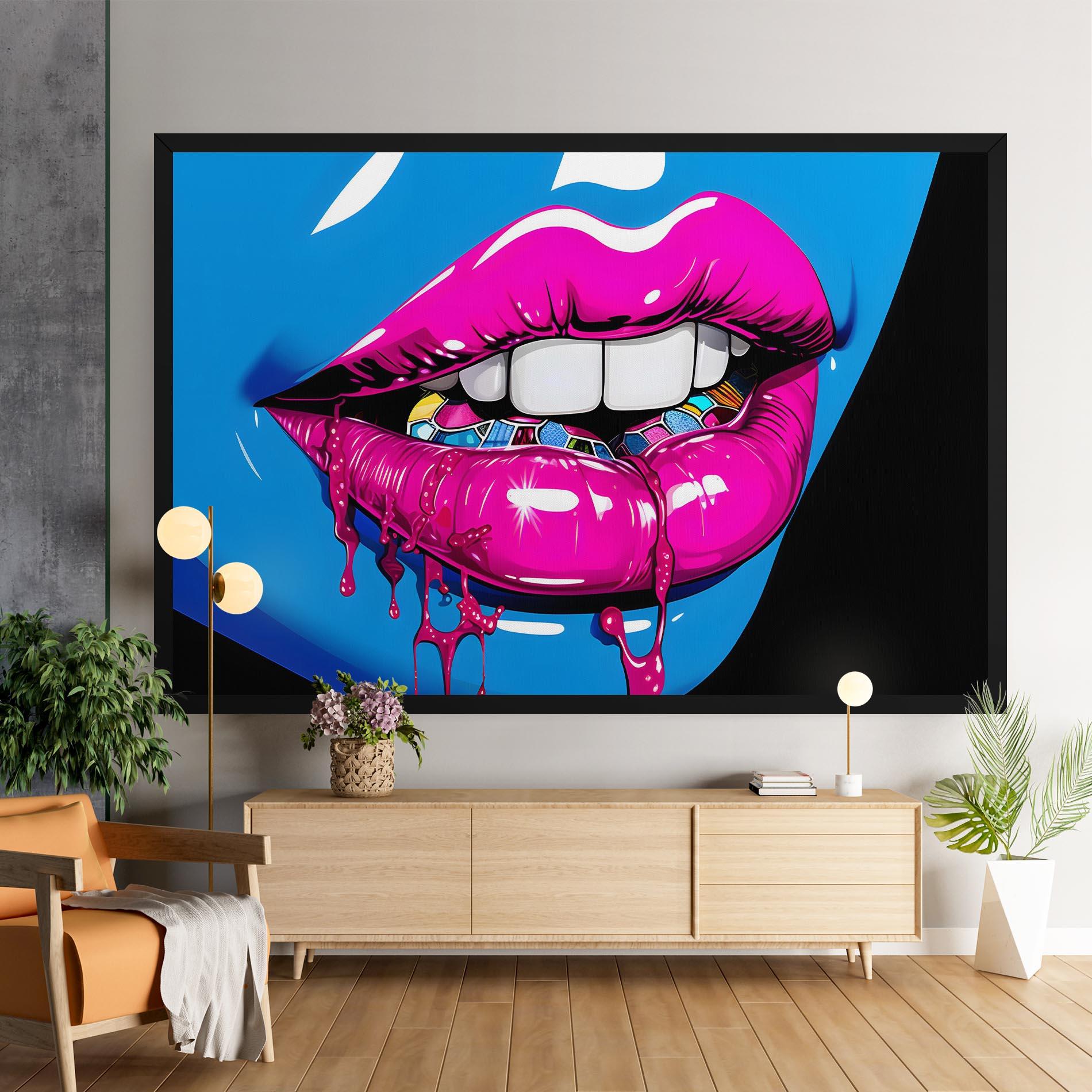 Leinwandbild Blue Pink Lips Art mockup 9