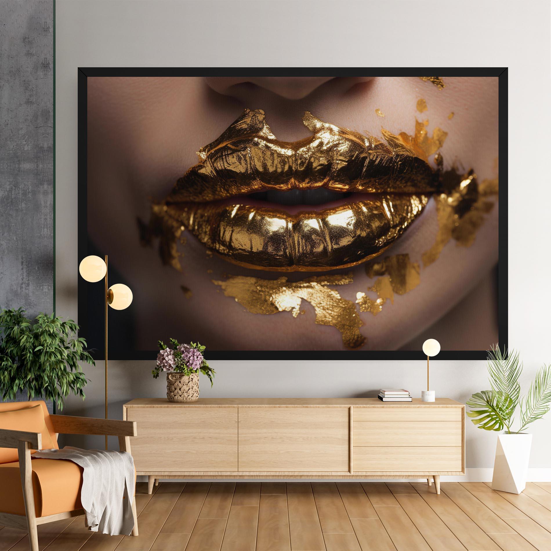 Leinwandbild Close Gold Lips mockup 9
