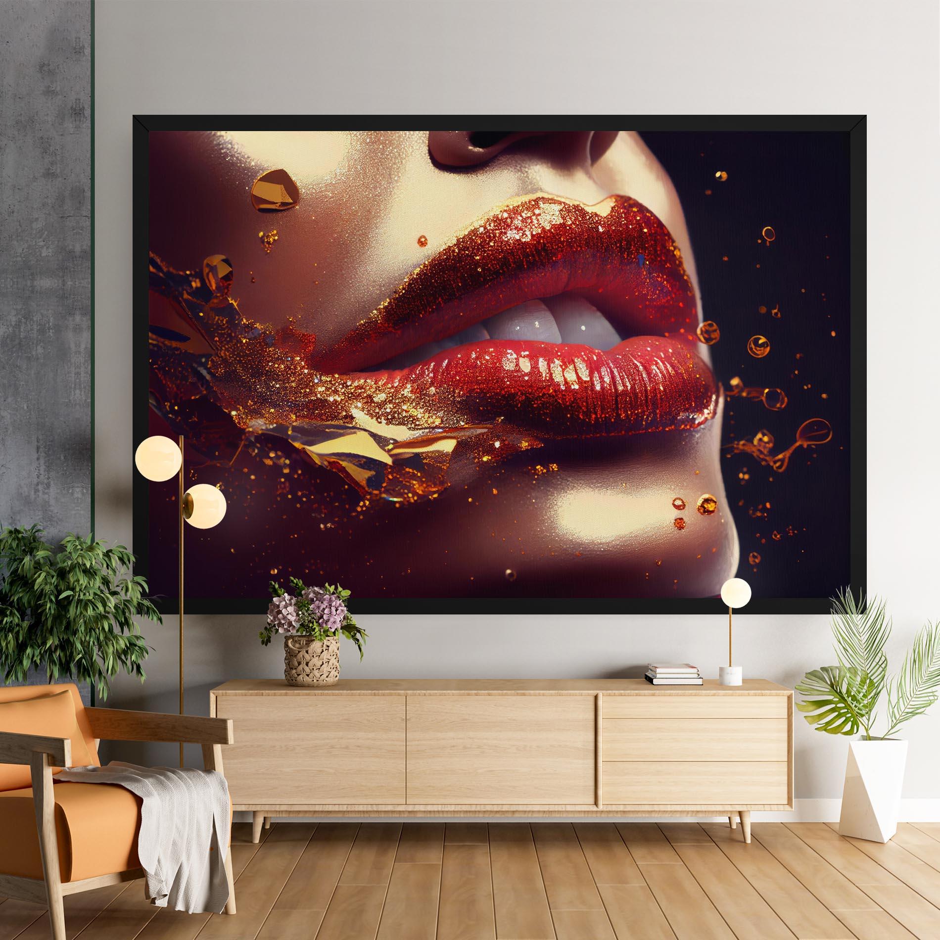 Leinwandbild Gold Glitter Lips mockup 9