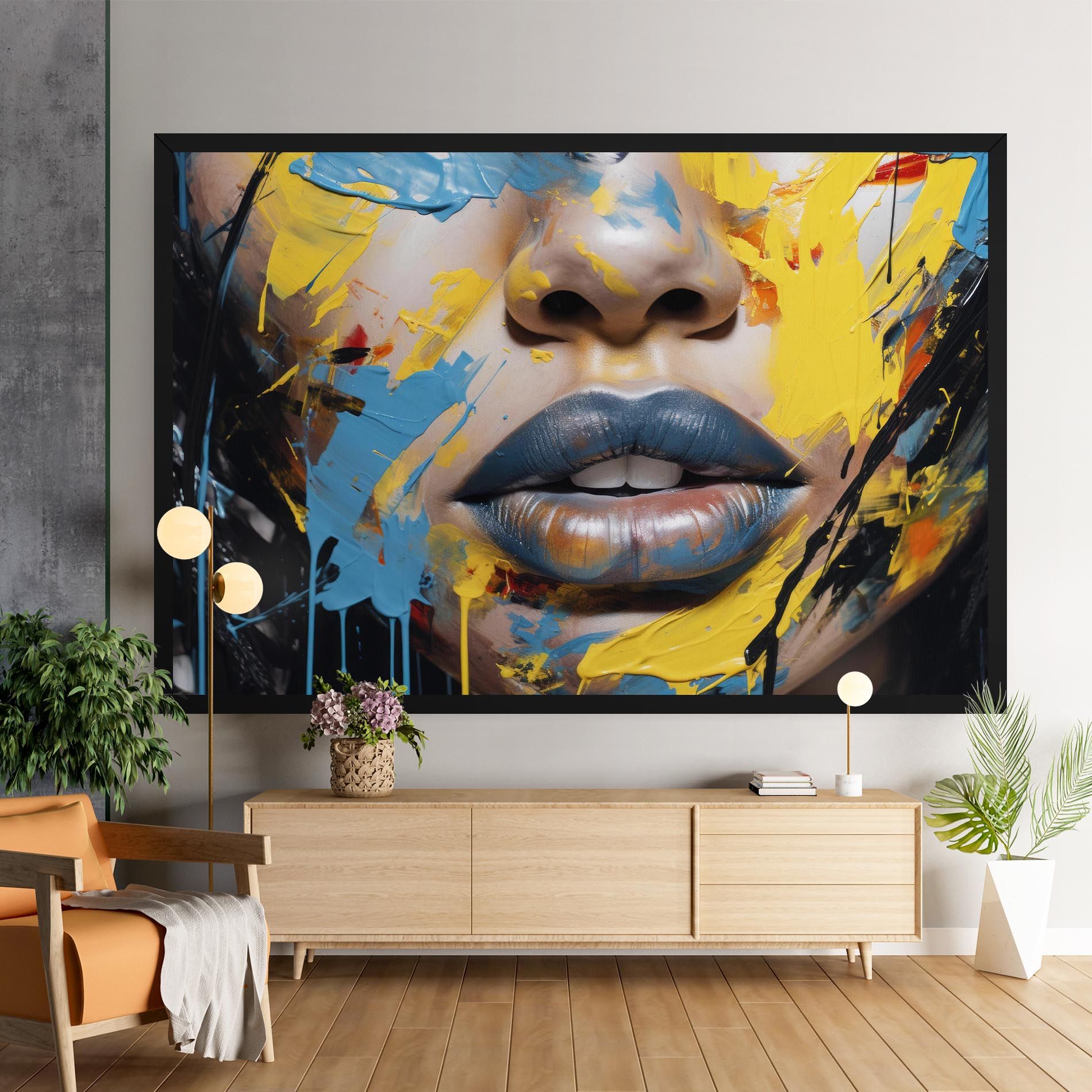 Yellow Blue Lips Art mockup 9