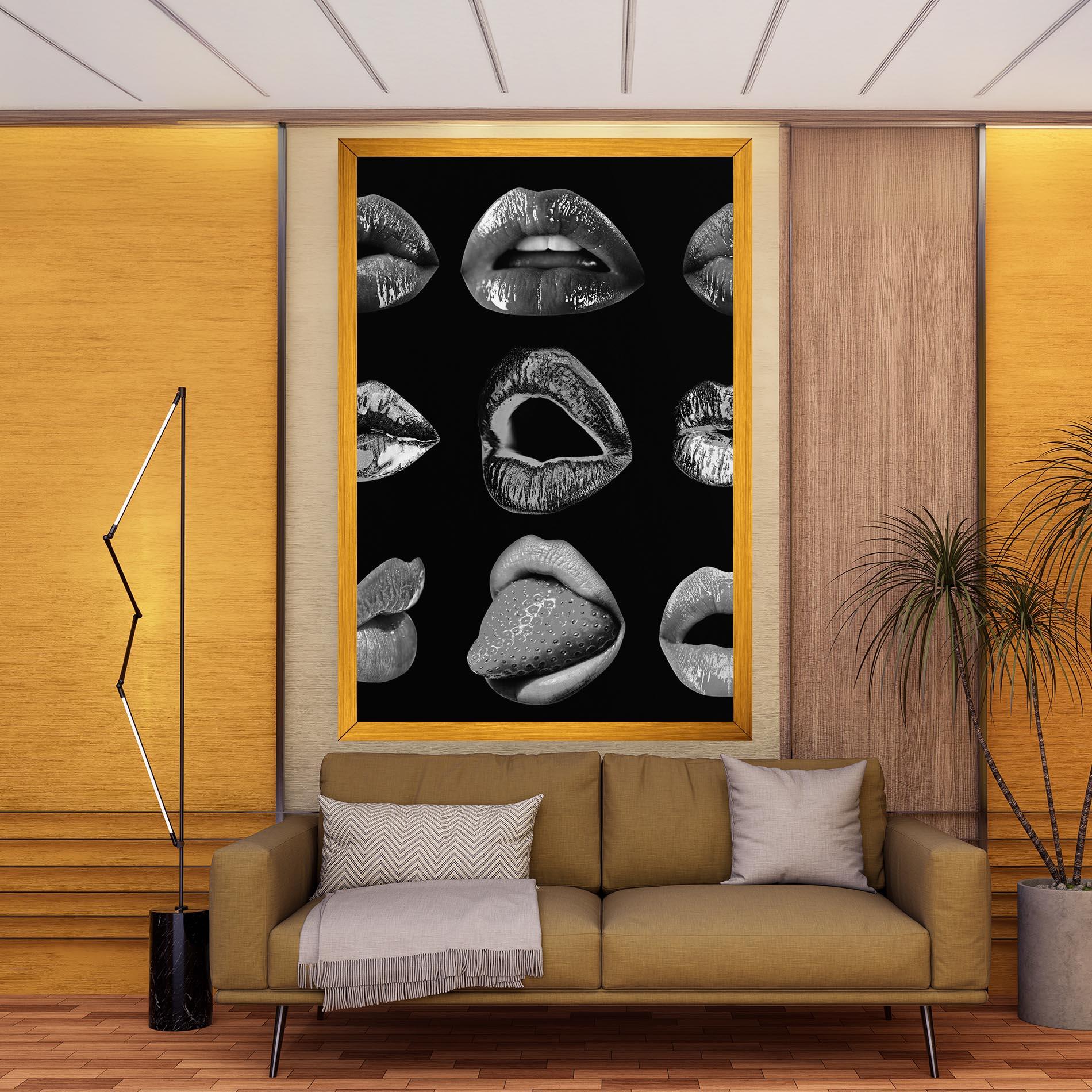 Leinwandbild Grey Lips Collage mockup 9