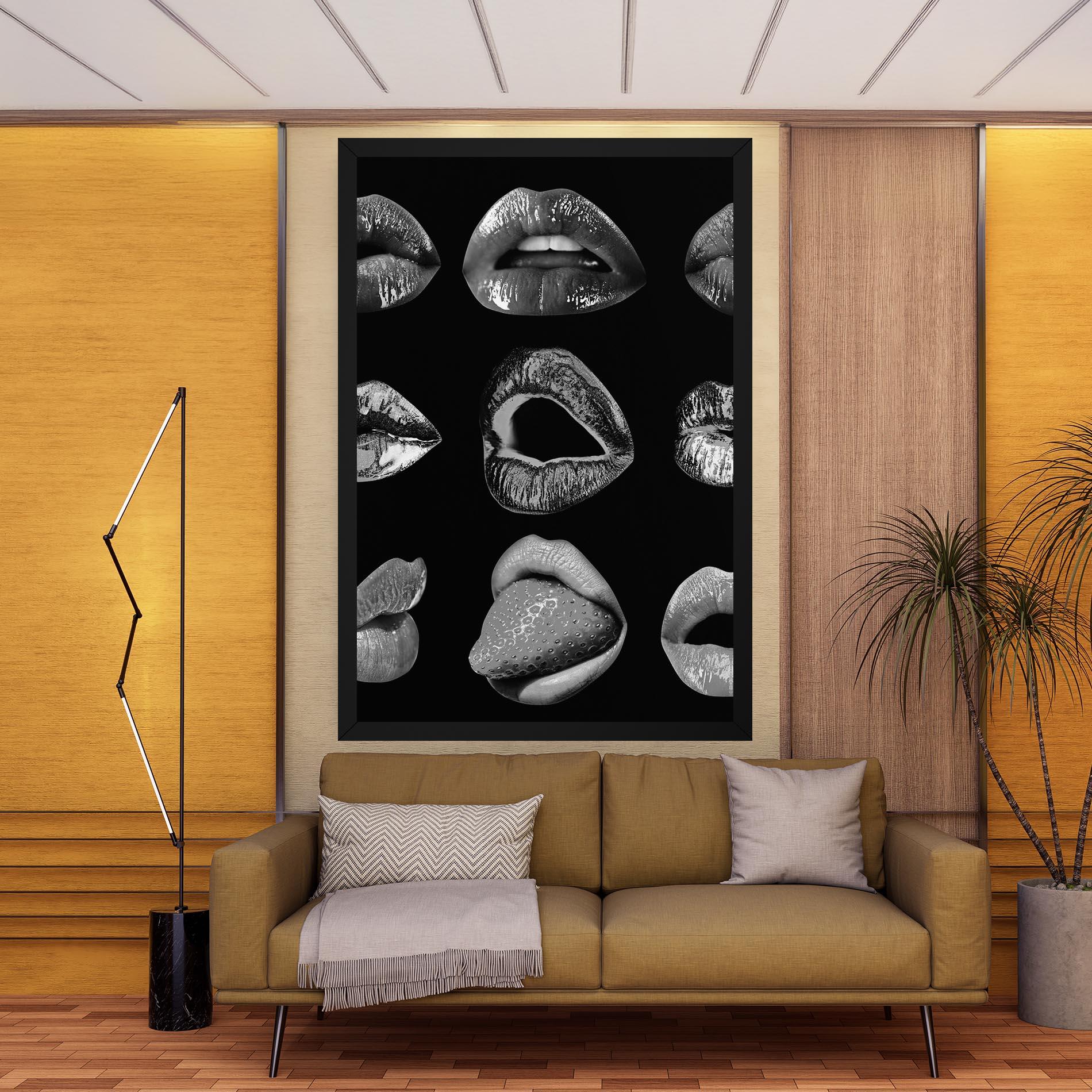 Leinwandbild Grey Lips Collage mockup 9