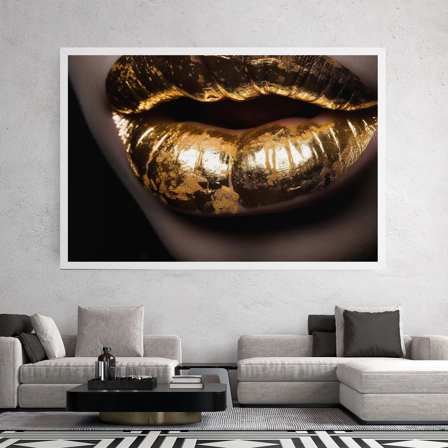 Leinwandbild Big Gold Lips mockup 2