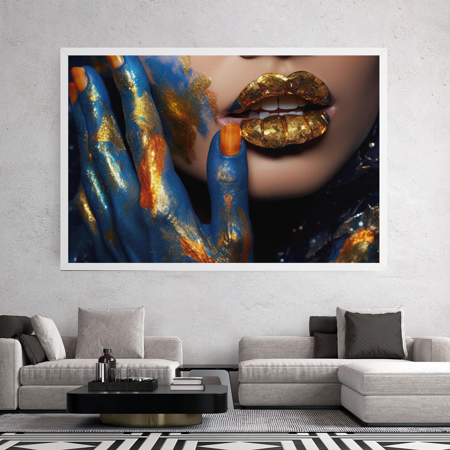 Leinwandbild Blue Hand Lips mockup 2