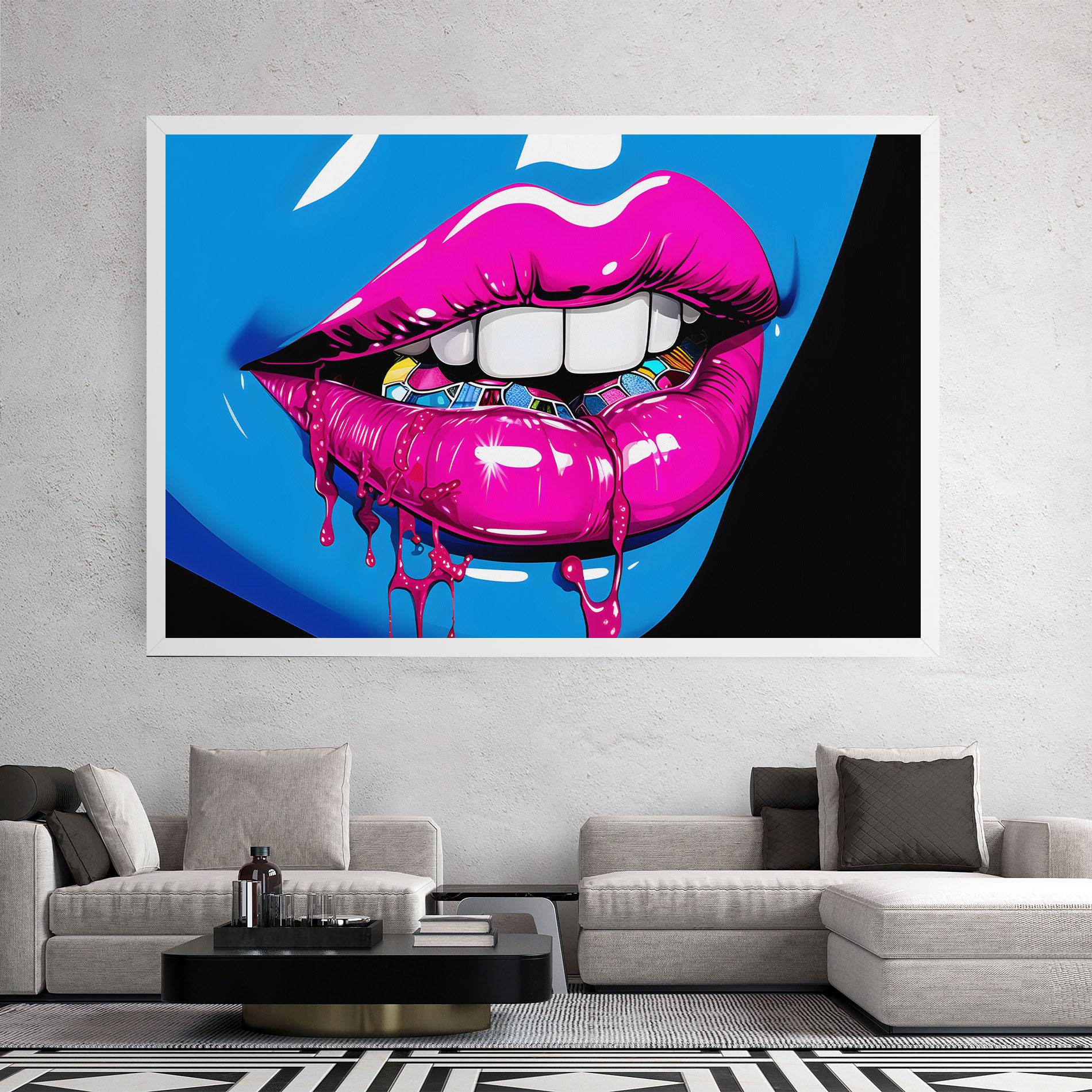 Leinwandbild Blue Pink Lips Art mockup 2