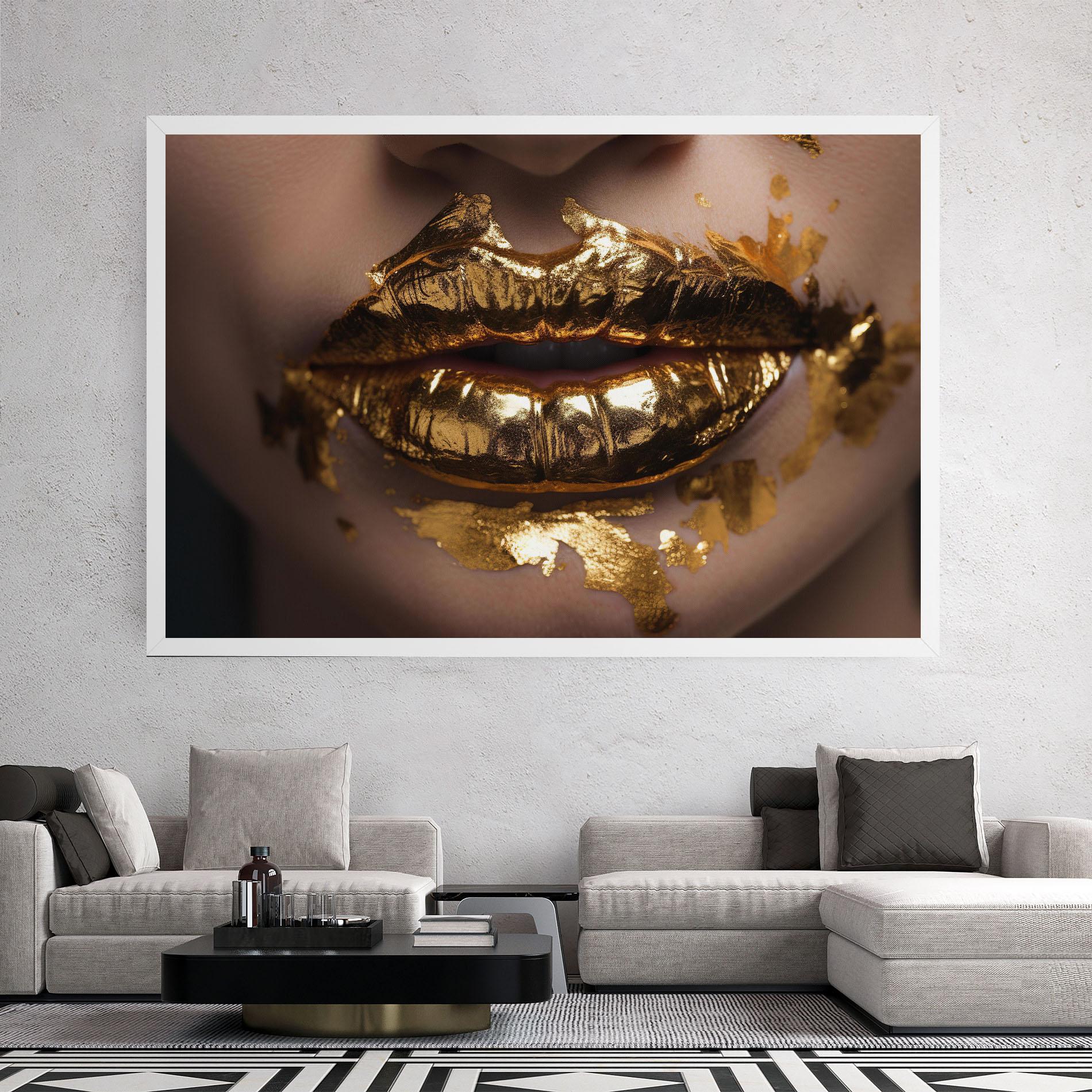 Leinwandbild Close Gold Lips mockup 2