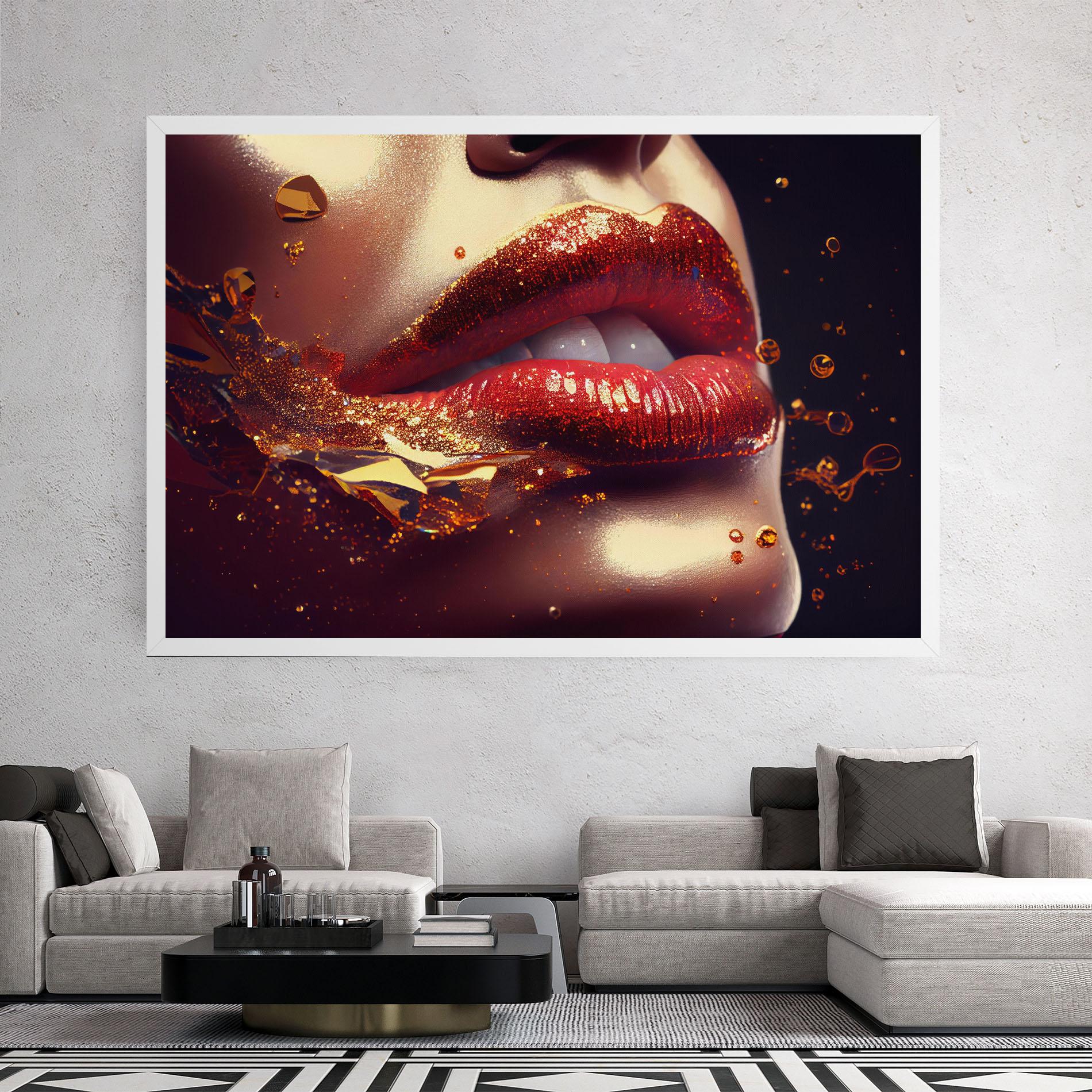Leinwandbild Gold Glitter Lips mockup 2