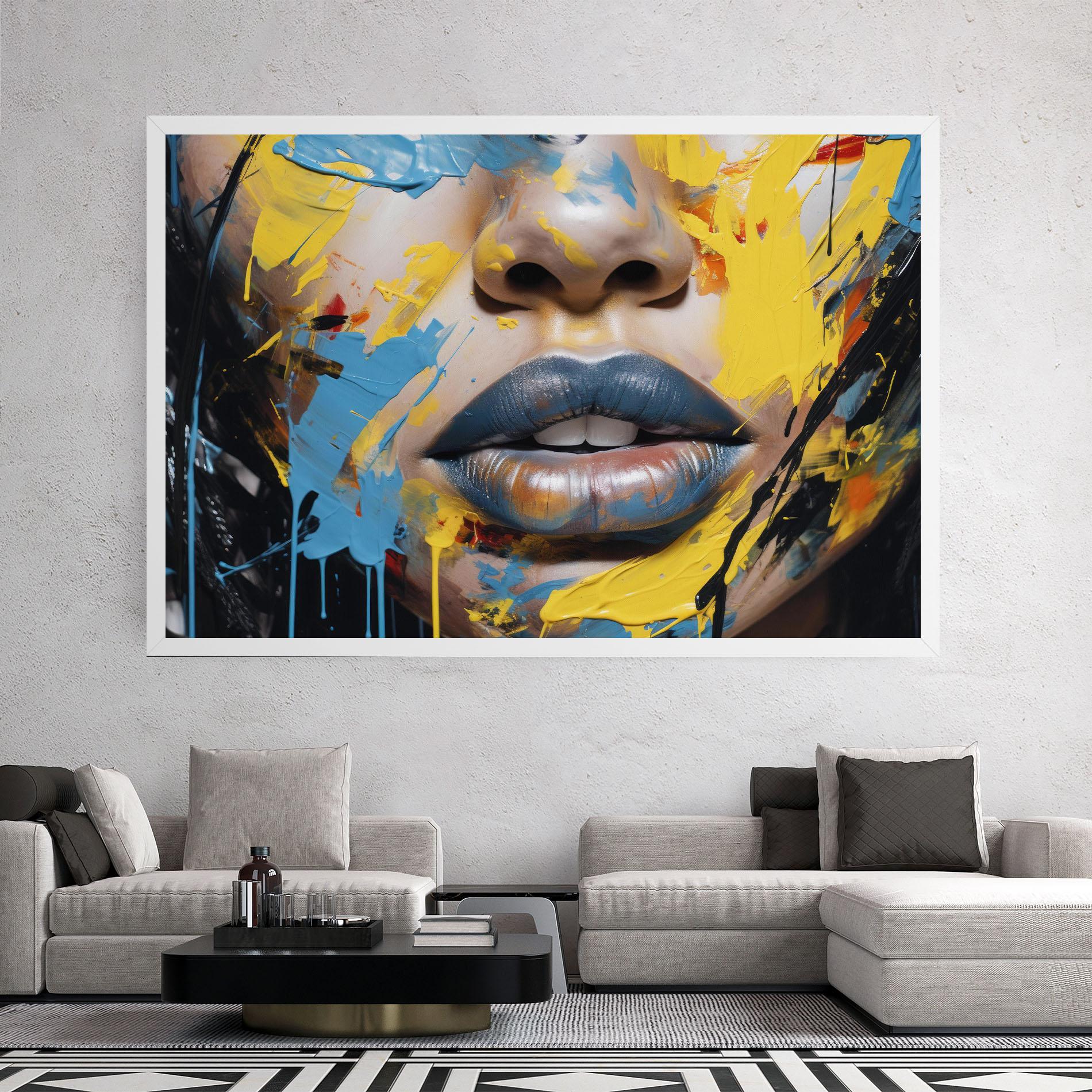 Leinwandbild Yellow Blue Lips Art mockup 2