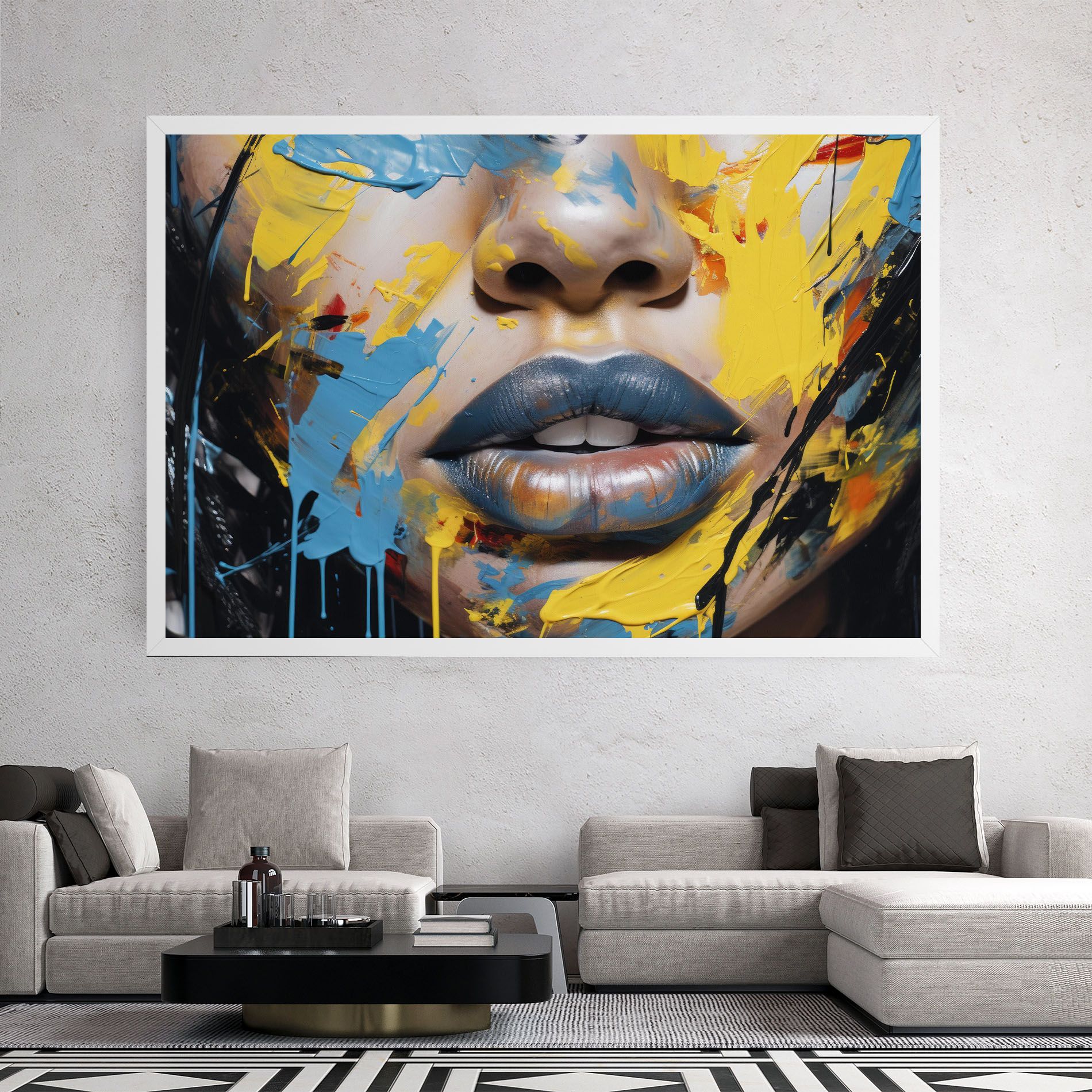 Yellow Blue Lips Art mockup 2