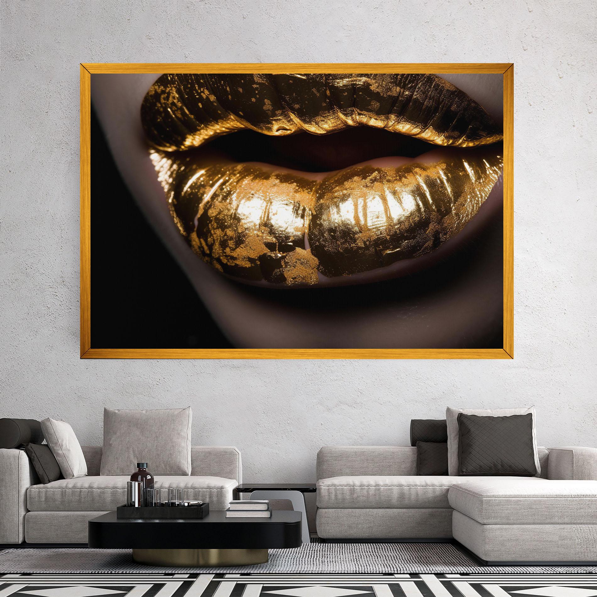 Leinwandbild Big Gold Lips mockup 2