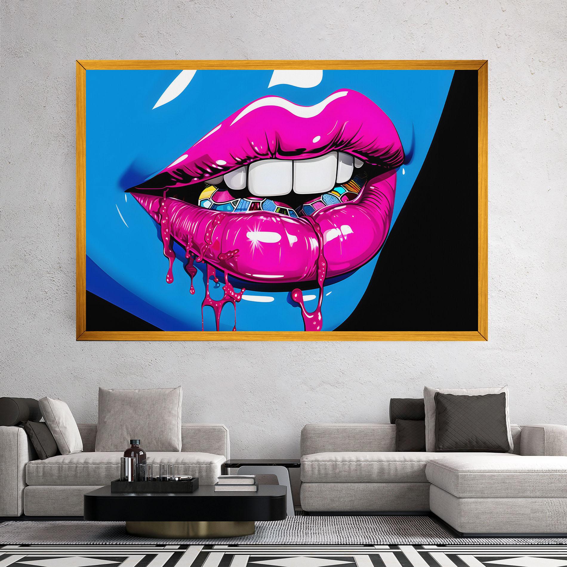 Leinwandbild Blue Pink Lips Art mockup 2