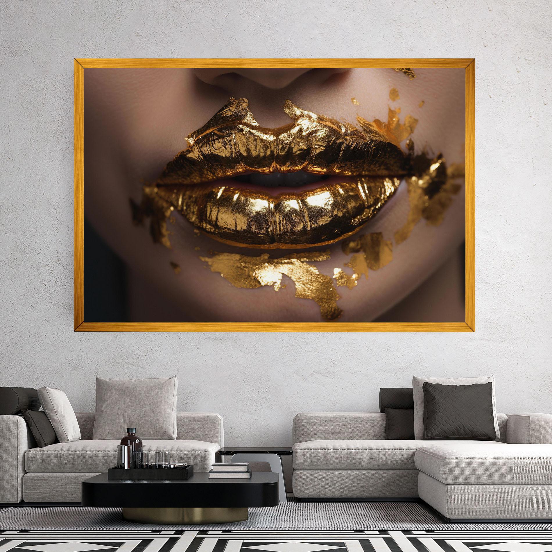 Leinwandbild Close Gold Lips mockup 2