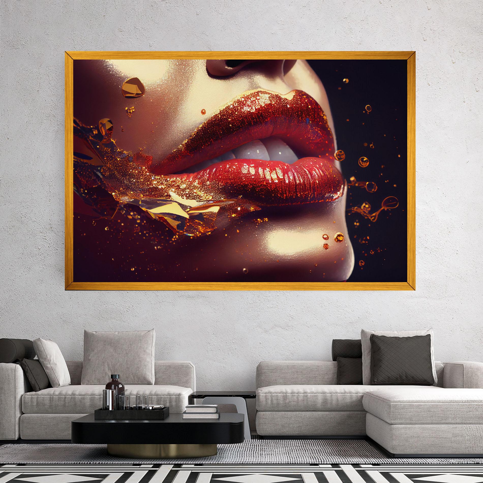 Leinwandbild Gold Glitter Lips mockup 2
