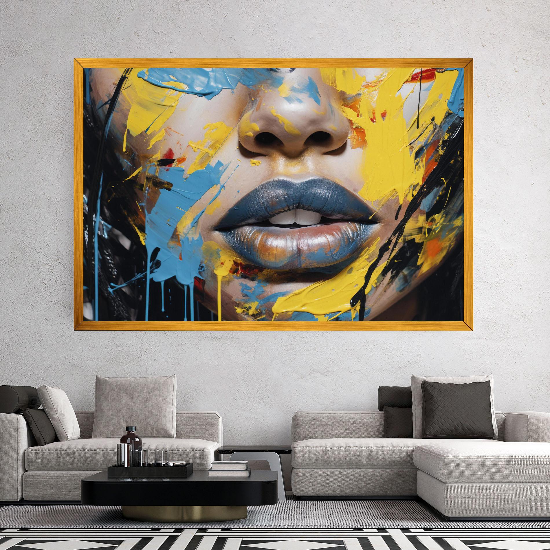 Leinwandbild Yellow Blue Lips Art mockup 2