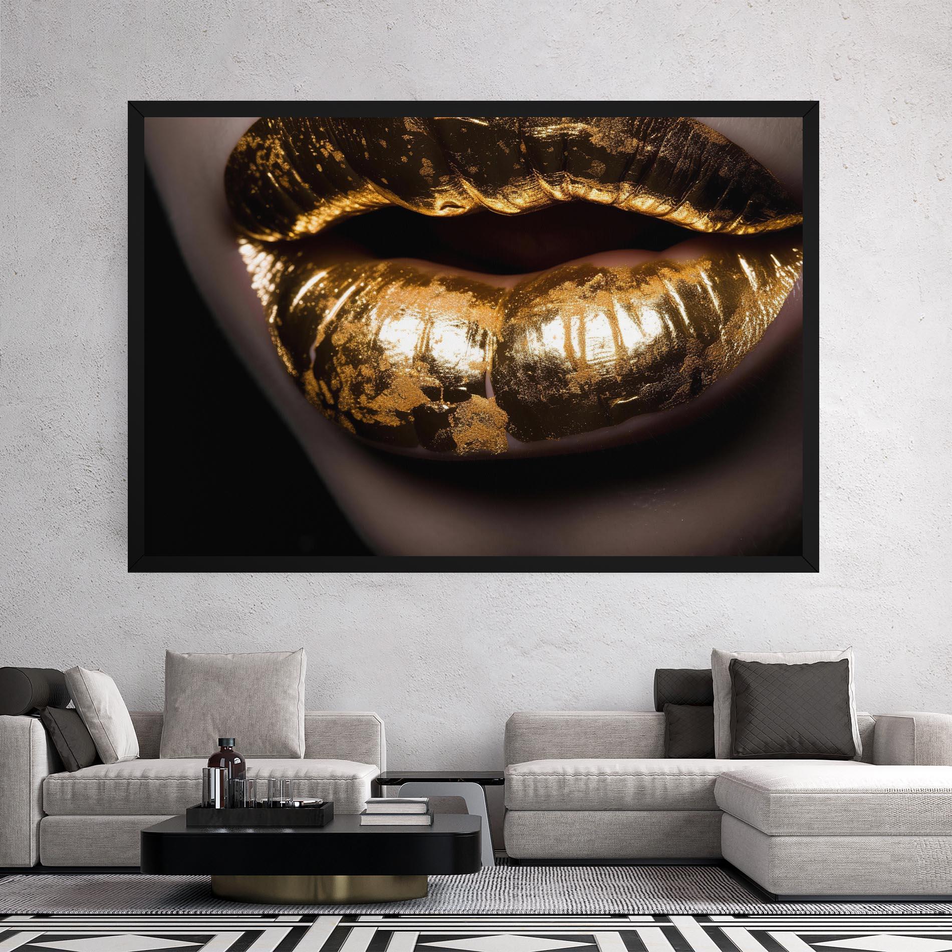 Leinwandbild Big Gold Lips mockup 2