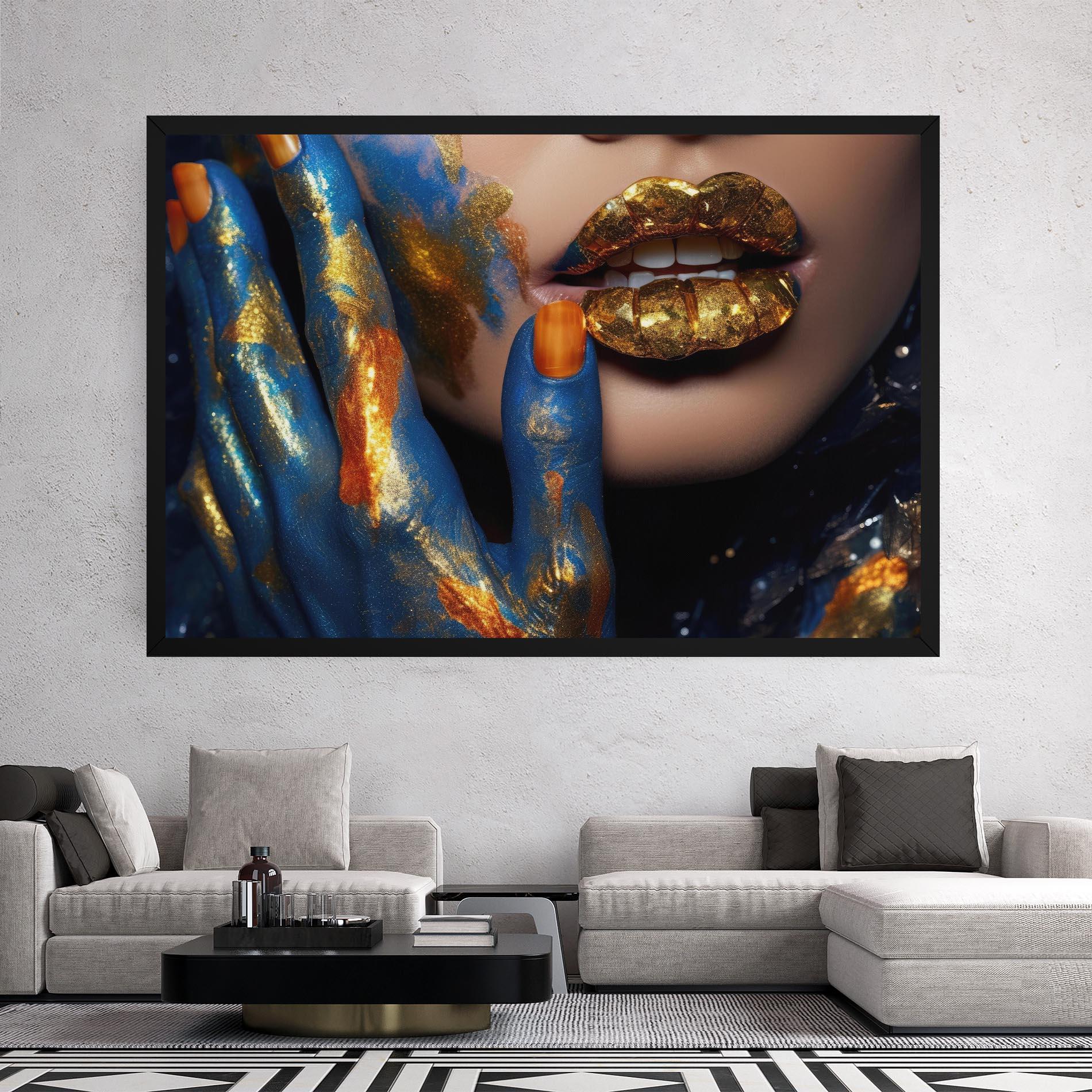 Leinwandbild Blue Hand Lips mockup 2