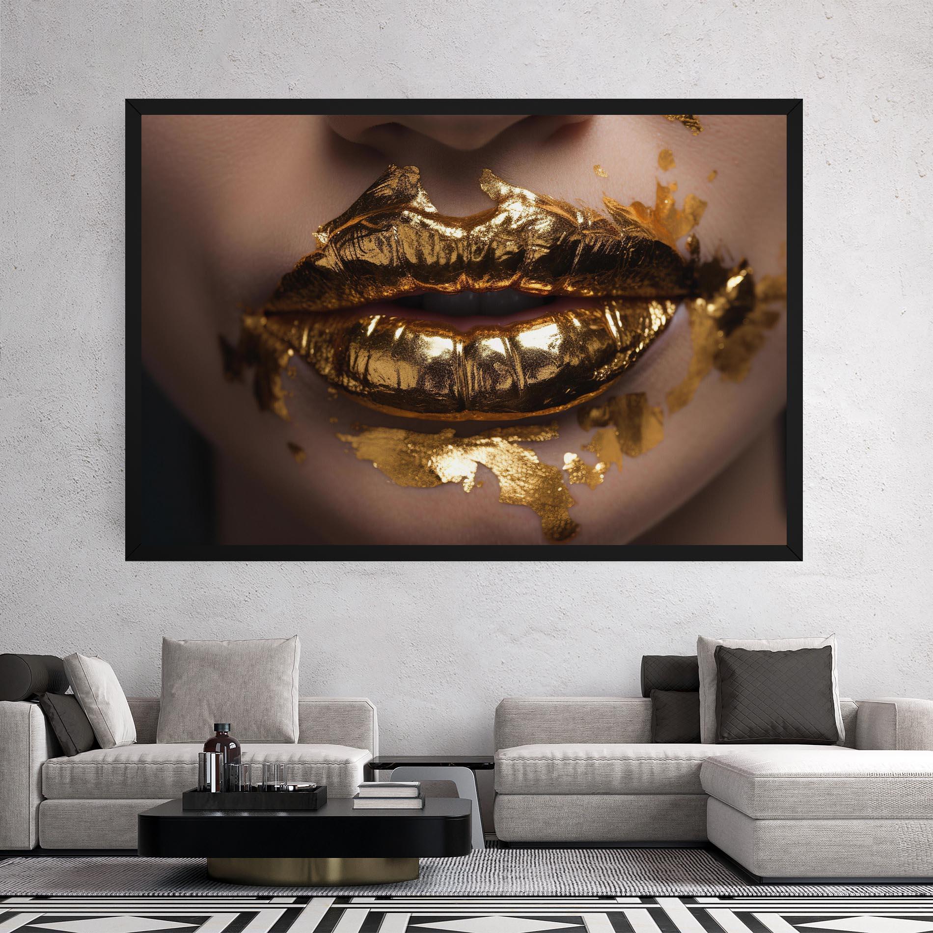 Leinwandbild Close Gold Lips mockup 2