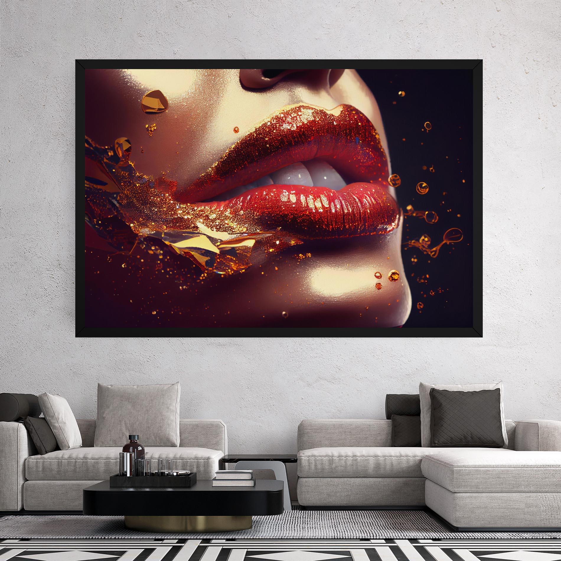 Leinwandbild Gold Glitter Lips mockup 2