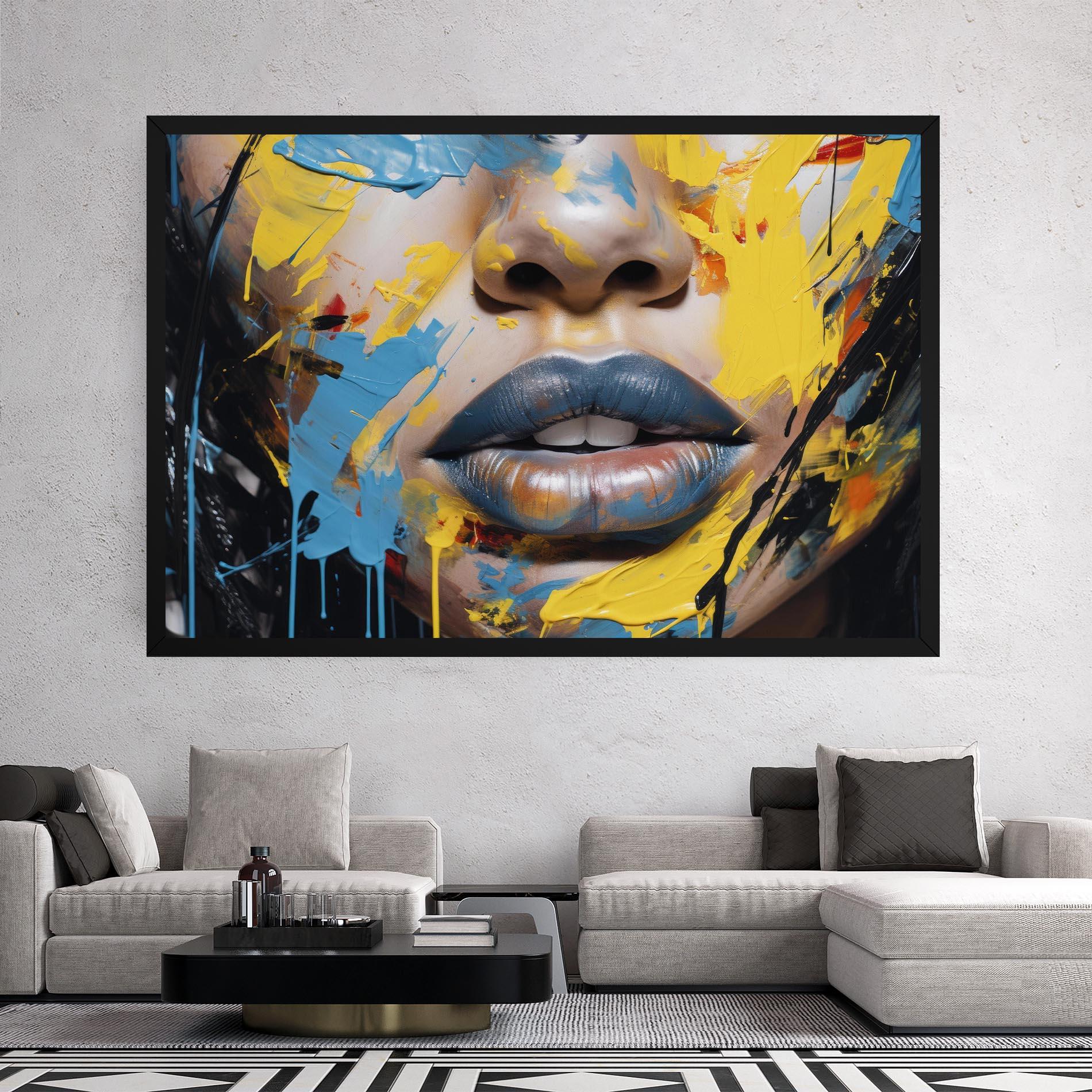 Leinwandbild Yellow Blue Lips Art mockup 2