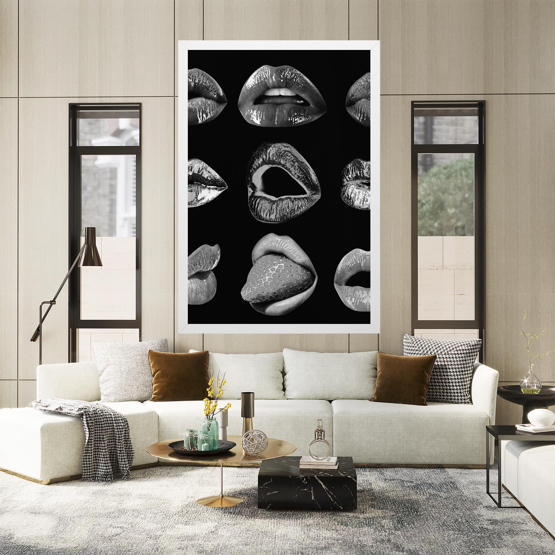 Leinwandbild Grey Lips Collage mockup 2