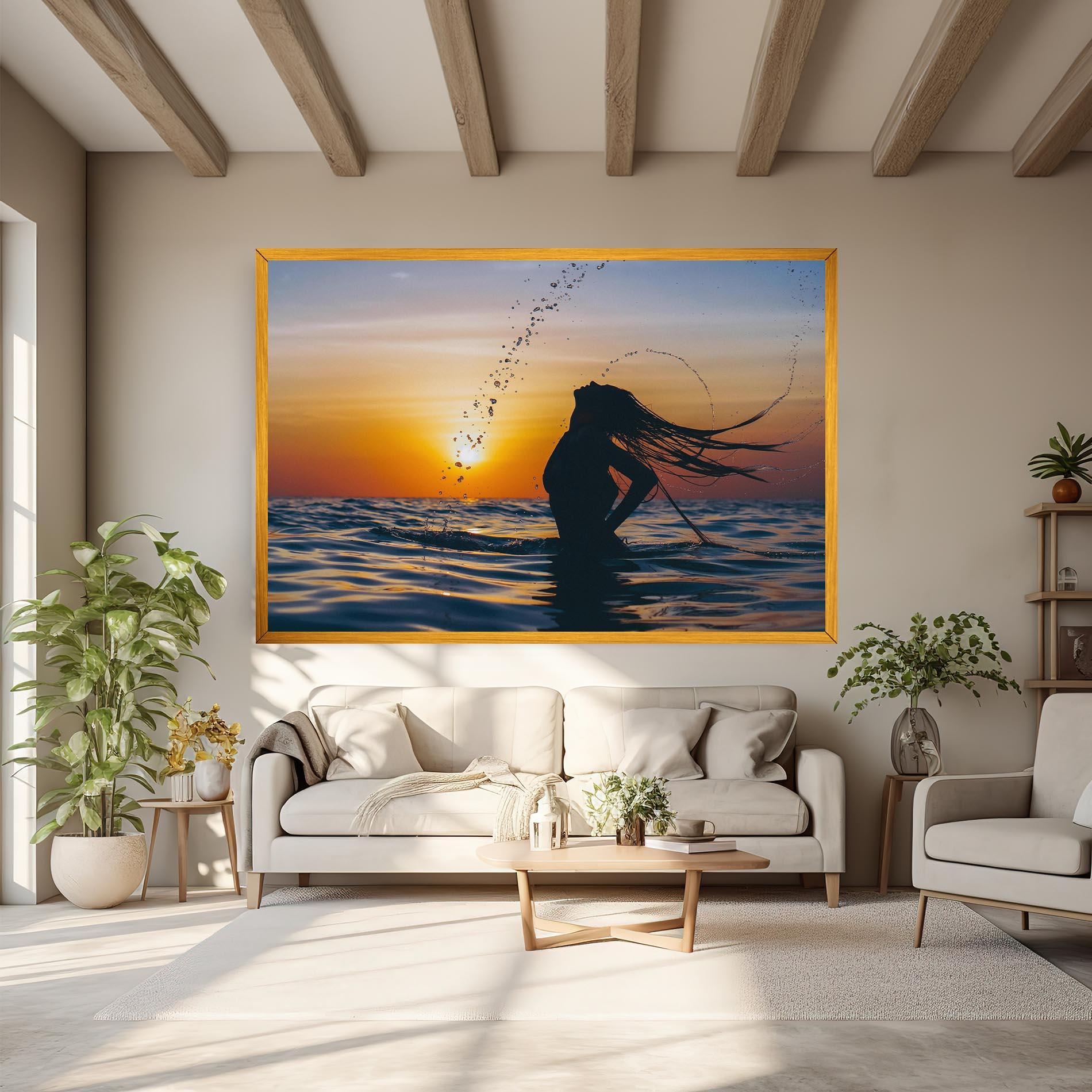 Leinwandbild Ocean Woman Shilouette mockup 6