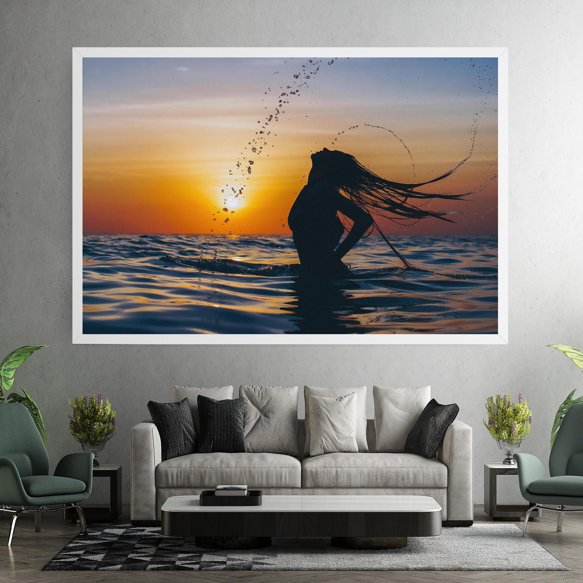 Leinwandbild Ocean Woman Shilouette mockup 7