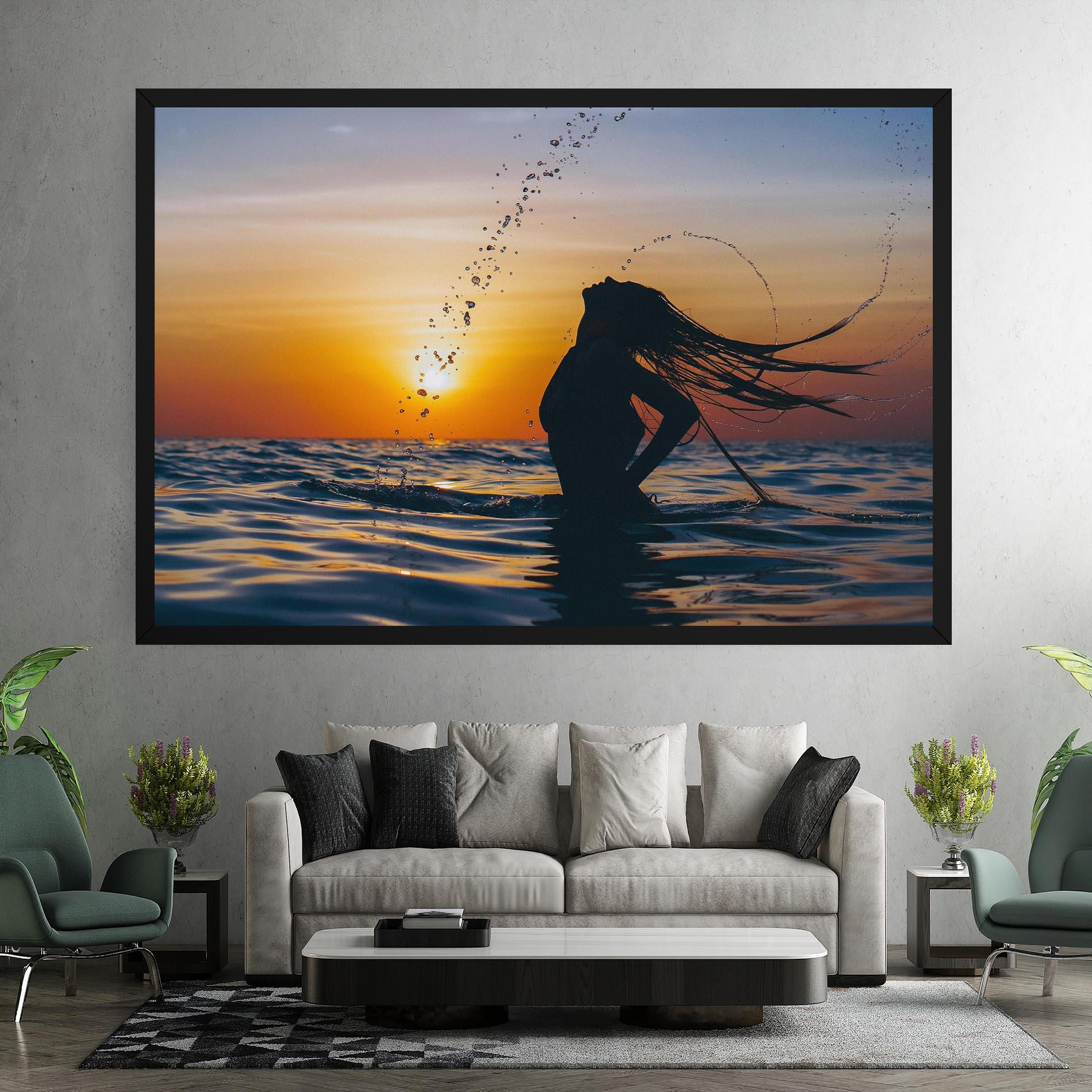Leinwandbild Ocean Woman Shilouette mockup 7