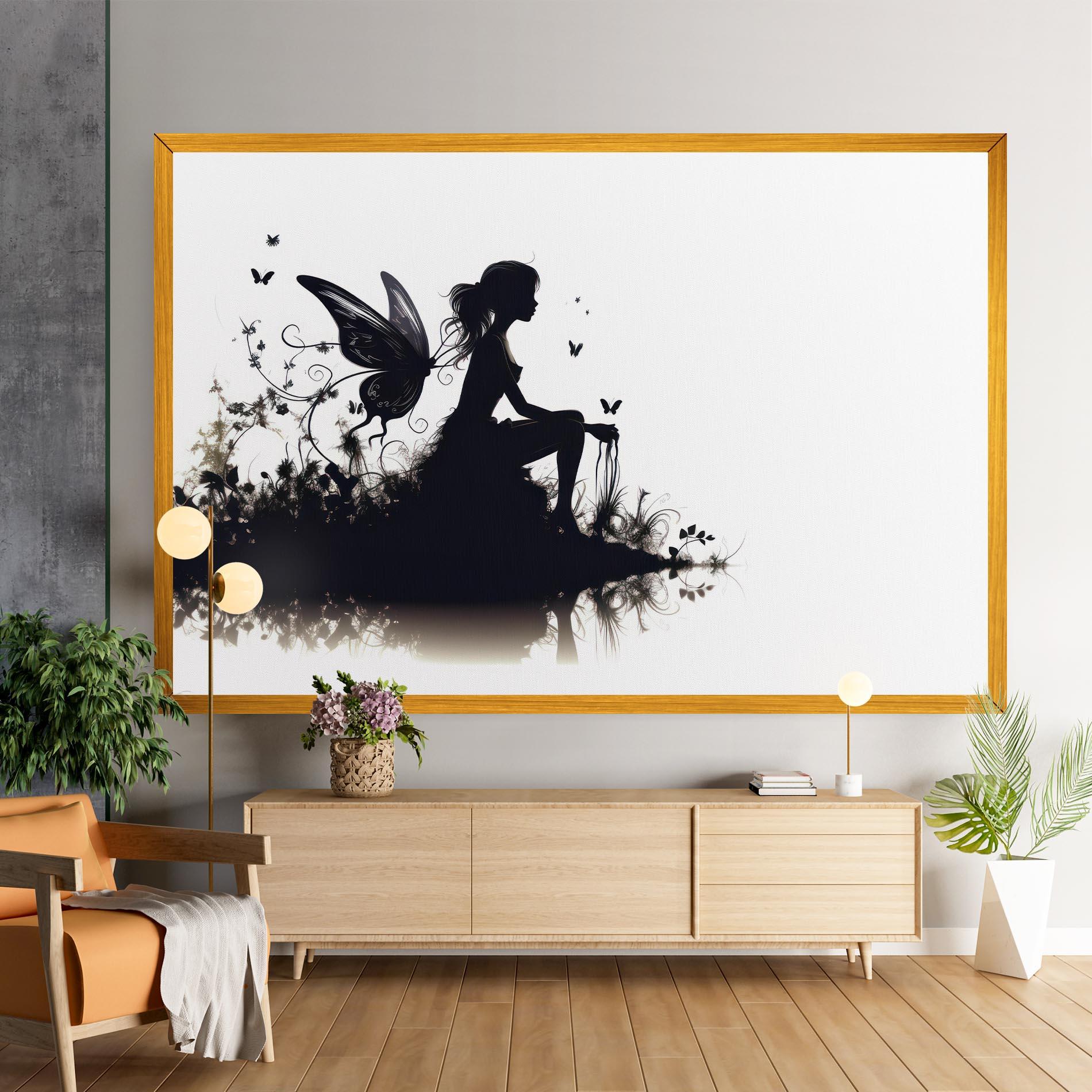 Leinwandbild Butterfly Woman Shilouette mockup 9