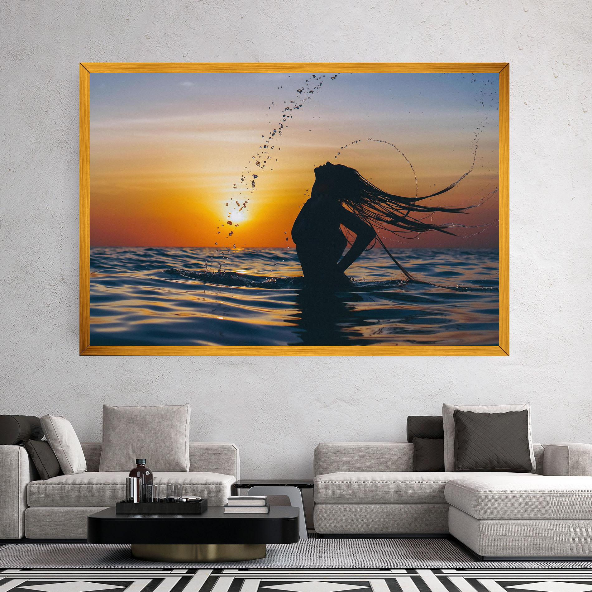 Leinwandbild Ocean Woman Shilouette mockup 2