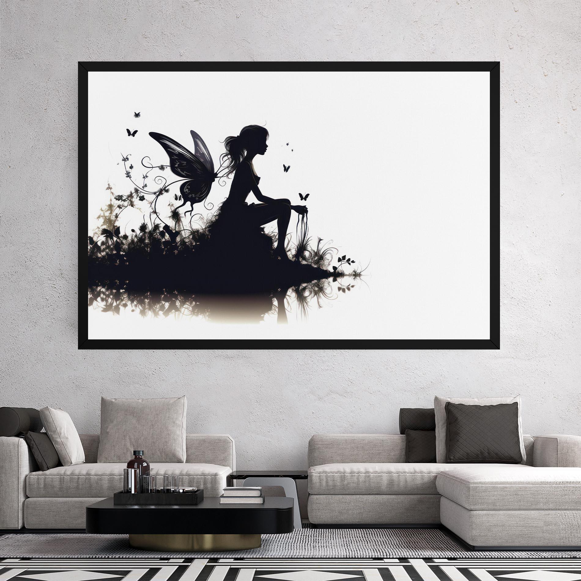 Leinwandbild Butterfly Woman Shilouette mockup 2