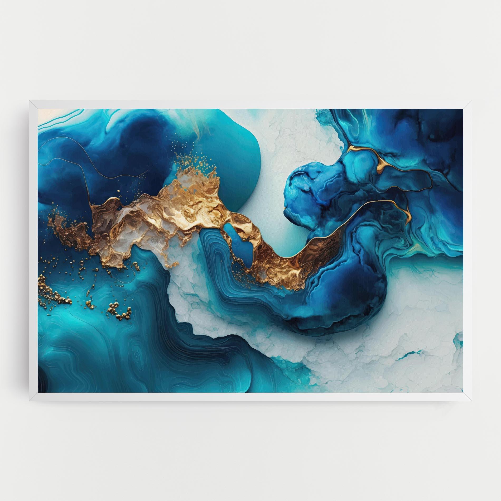 Leinwandbild Gold Blue Art Wave mockup 0