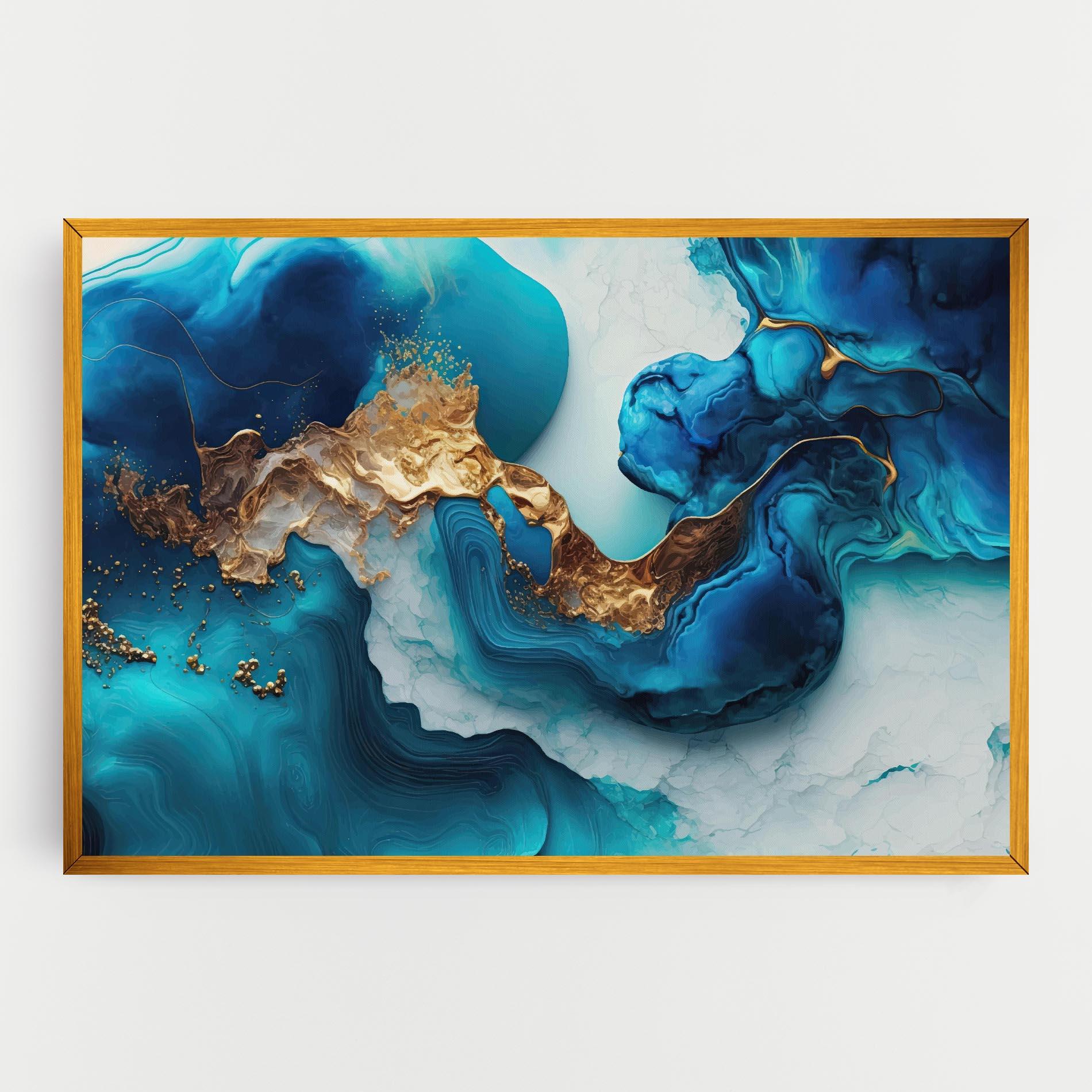 Leinwandbild Gold Blue Art Wave mockup 0