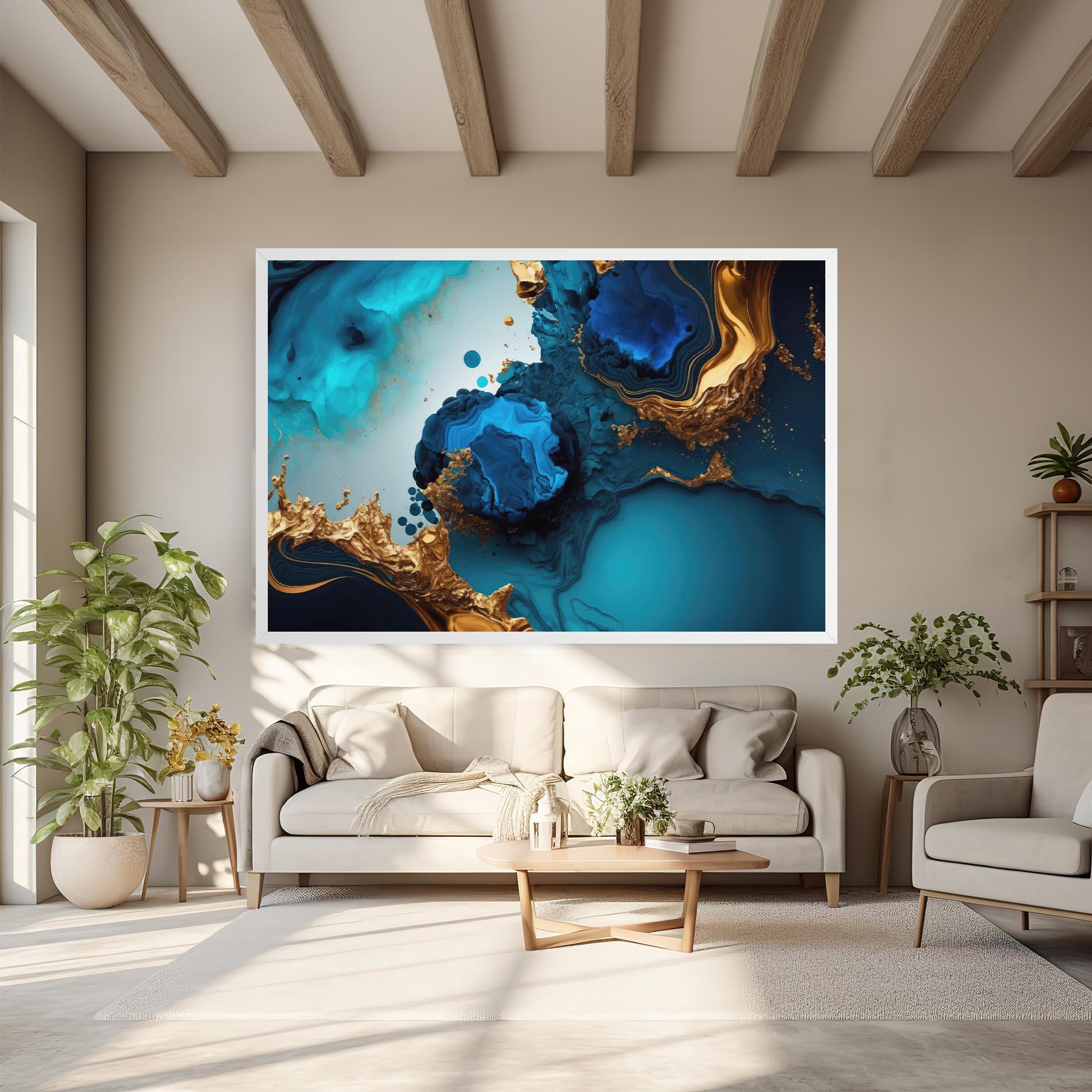Leinwandbild Blue Gold Wave mockup 6