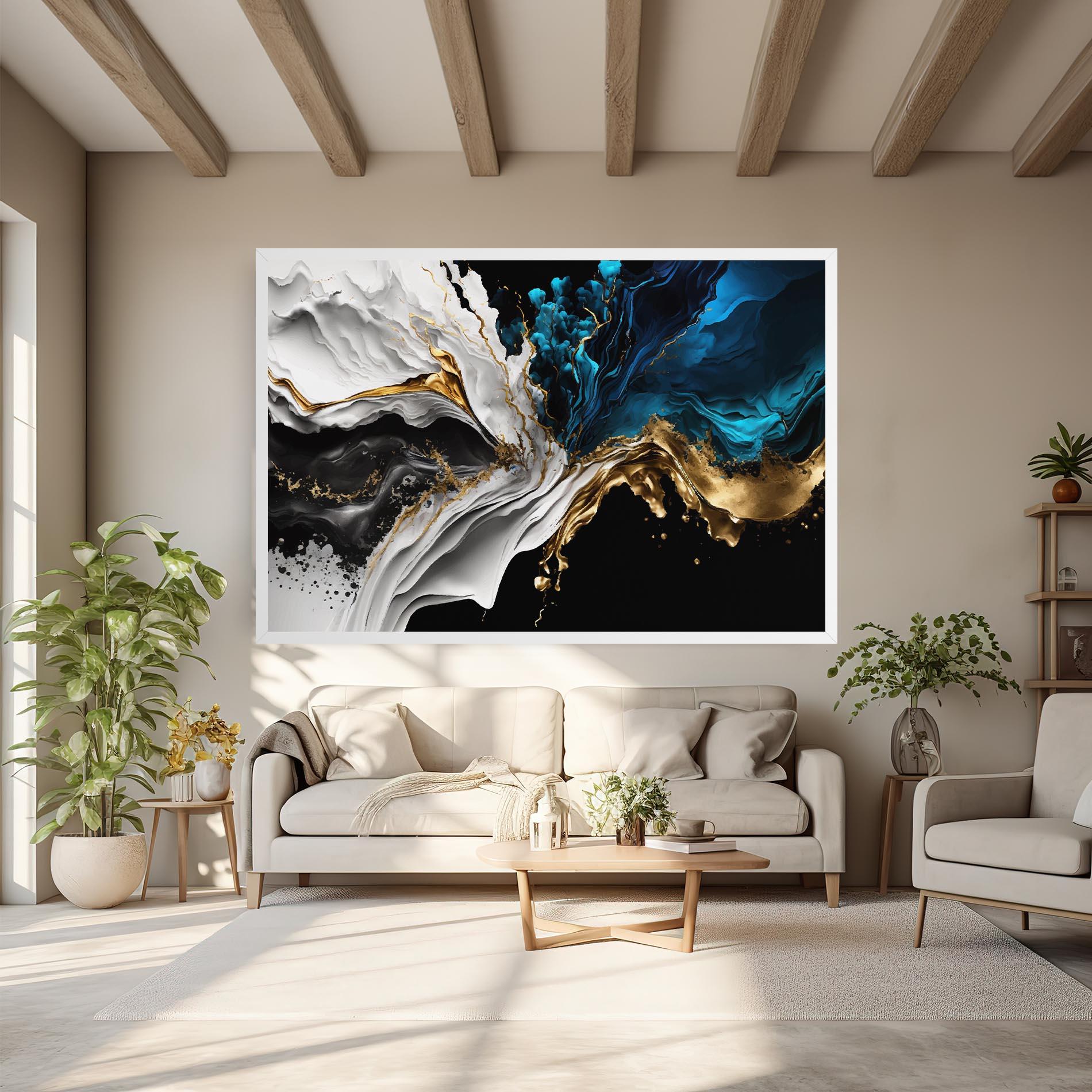 Leinwandbild White Black Wave mockup 6