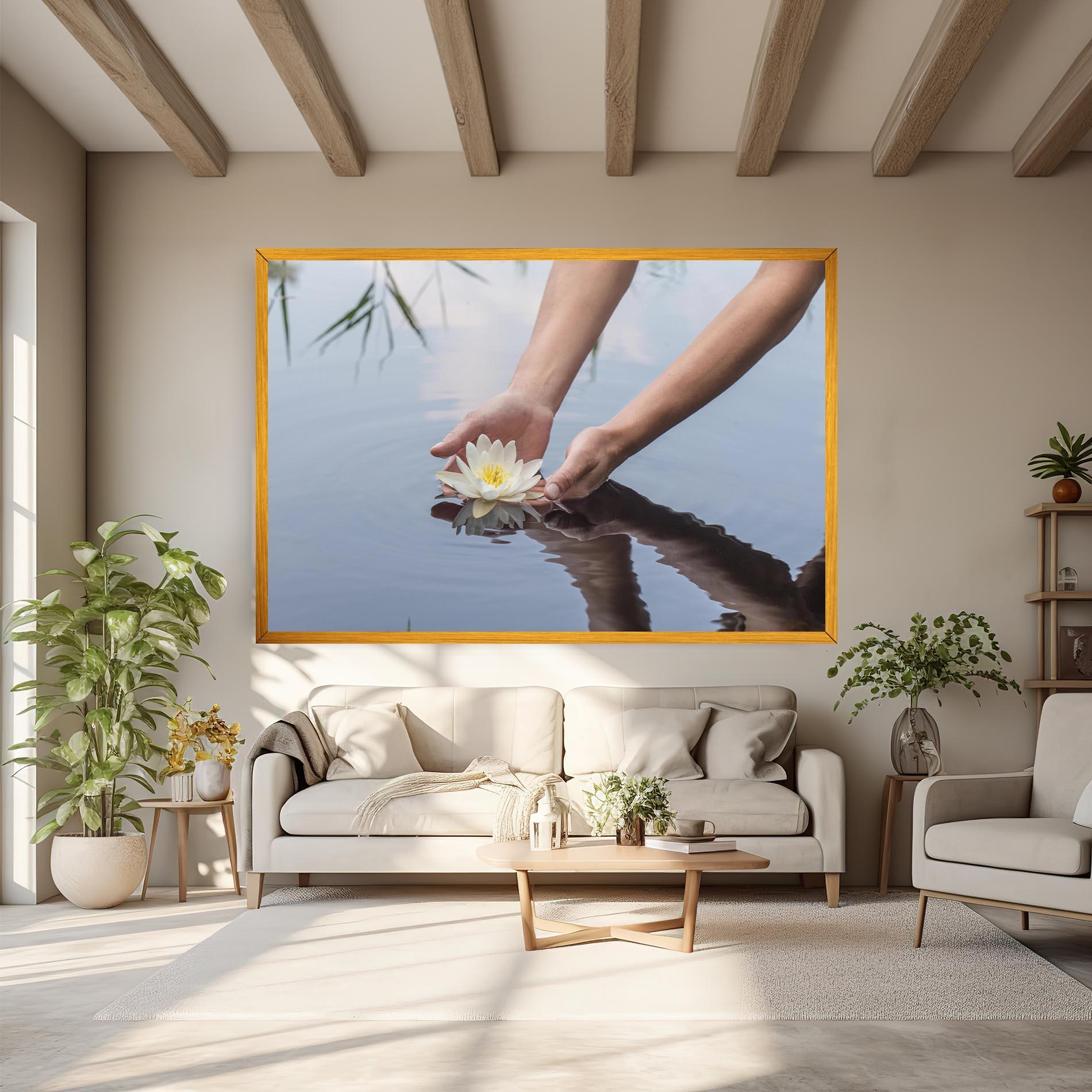 Leinwandbild Holding Lake Flower mockup 6