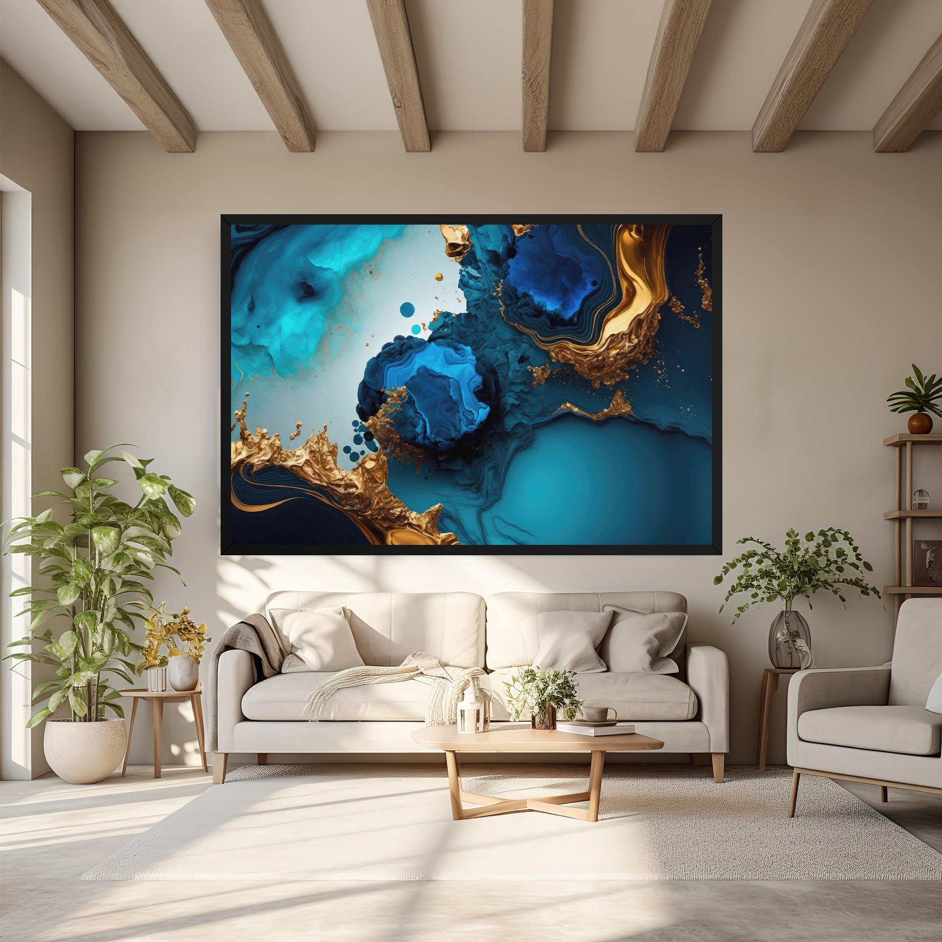 Leinwandbild Blue Gold Wave mockup 6